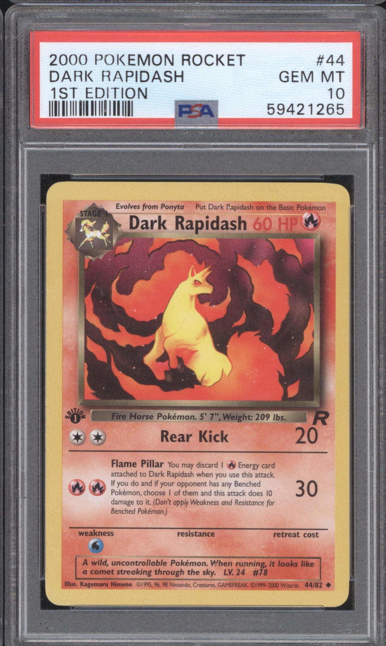 Dark Rapidash Pokemon 2000 Wizards of the Coast Team Rocket 44/82 PSA 10