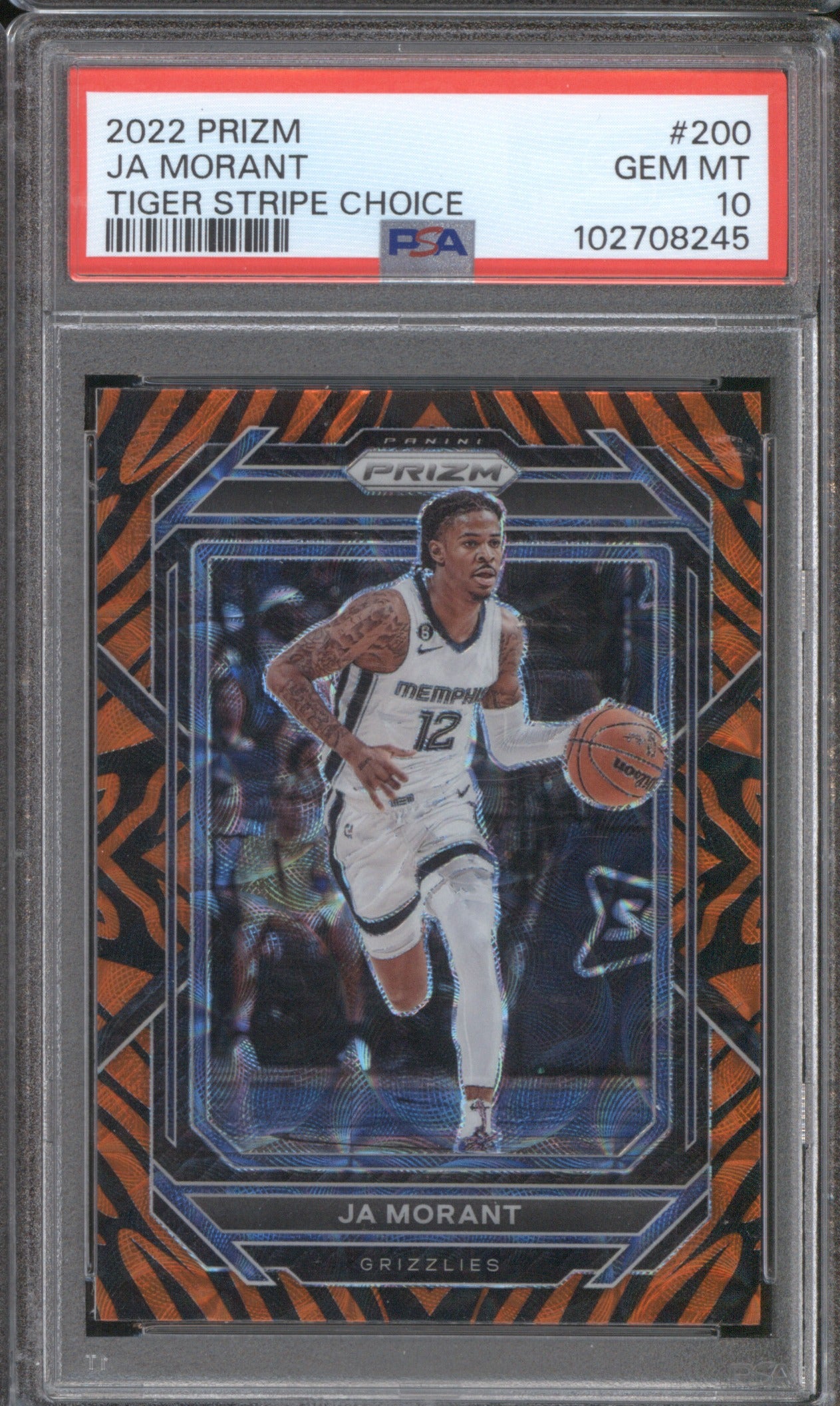 2022 Panini Prizm Ja Morant #200 Tiger Stripe Choice PSA 10