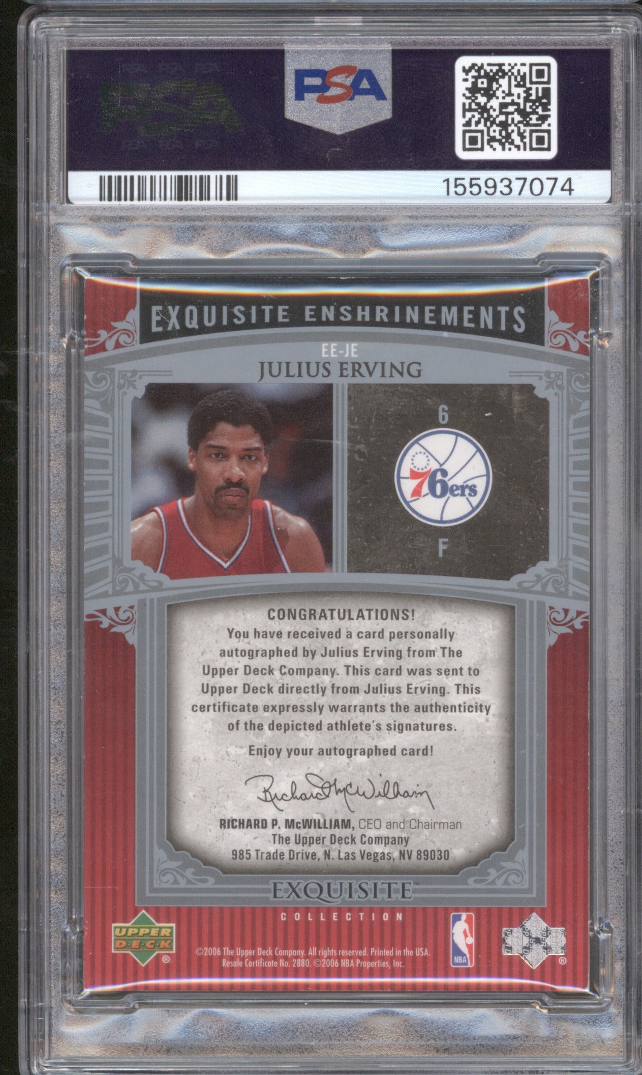 2005 Upper Deck Exquisite Collection Julius Erving Enshrinments Auto PSA 6 10/25