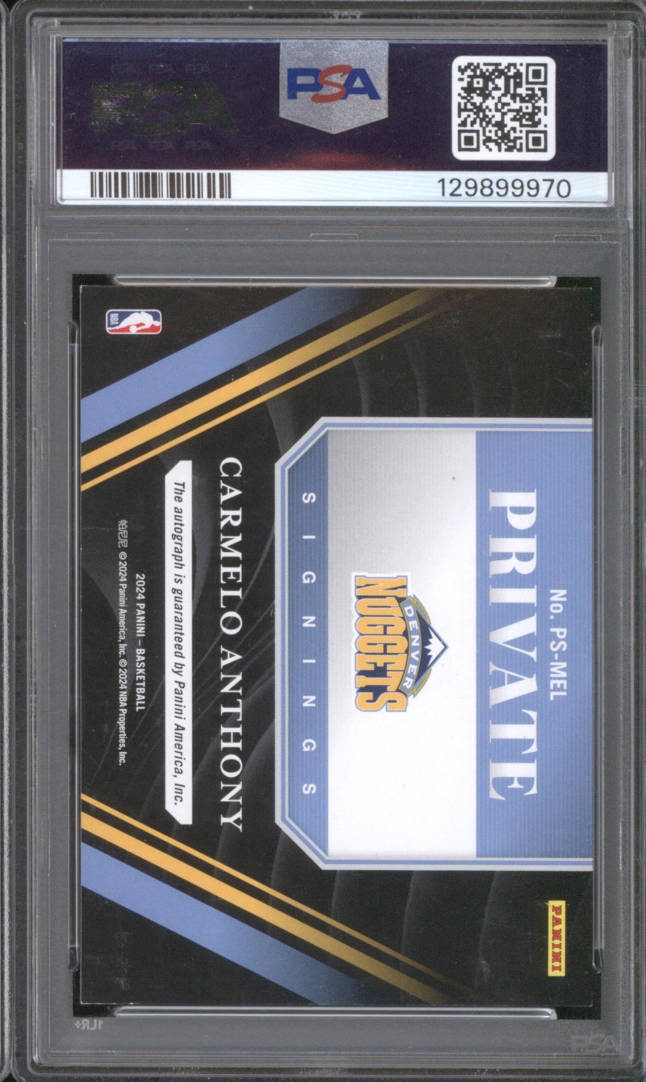 2024 Panini One and One Carmelo Anthony Private Signings PSA 7