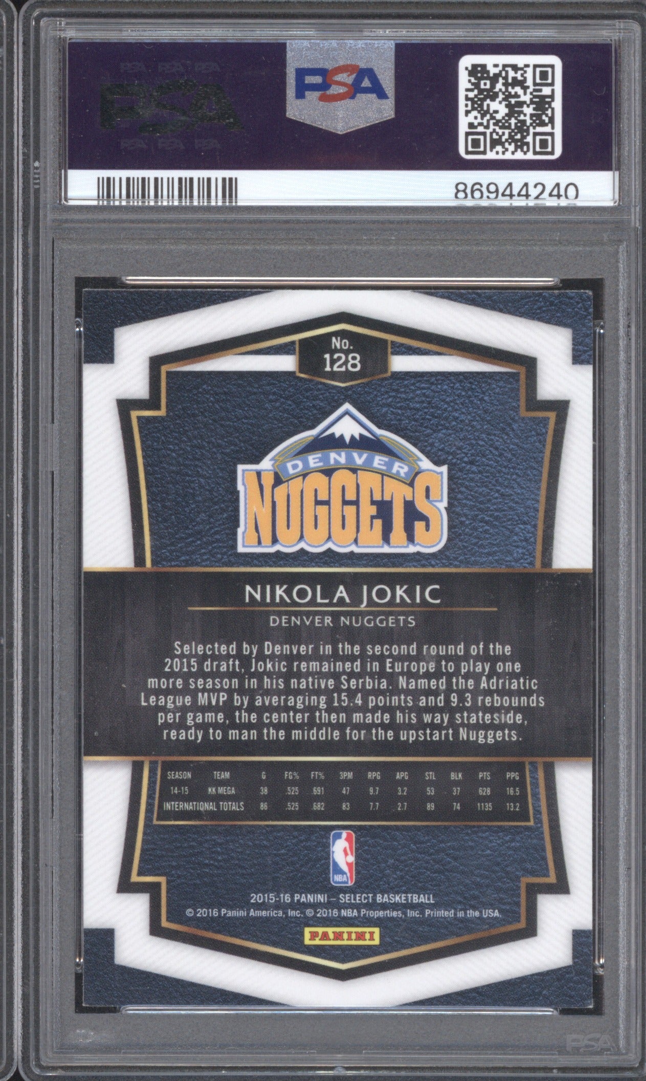 2015 Panini Select Nikola Jokic 128 PSA 8 RC