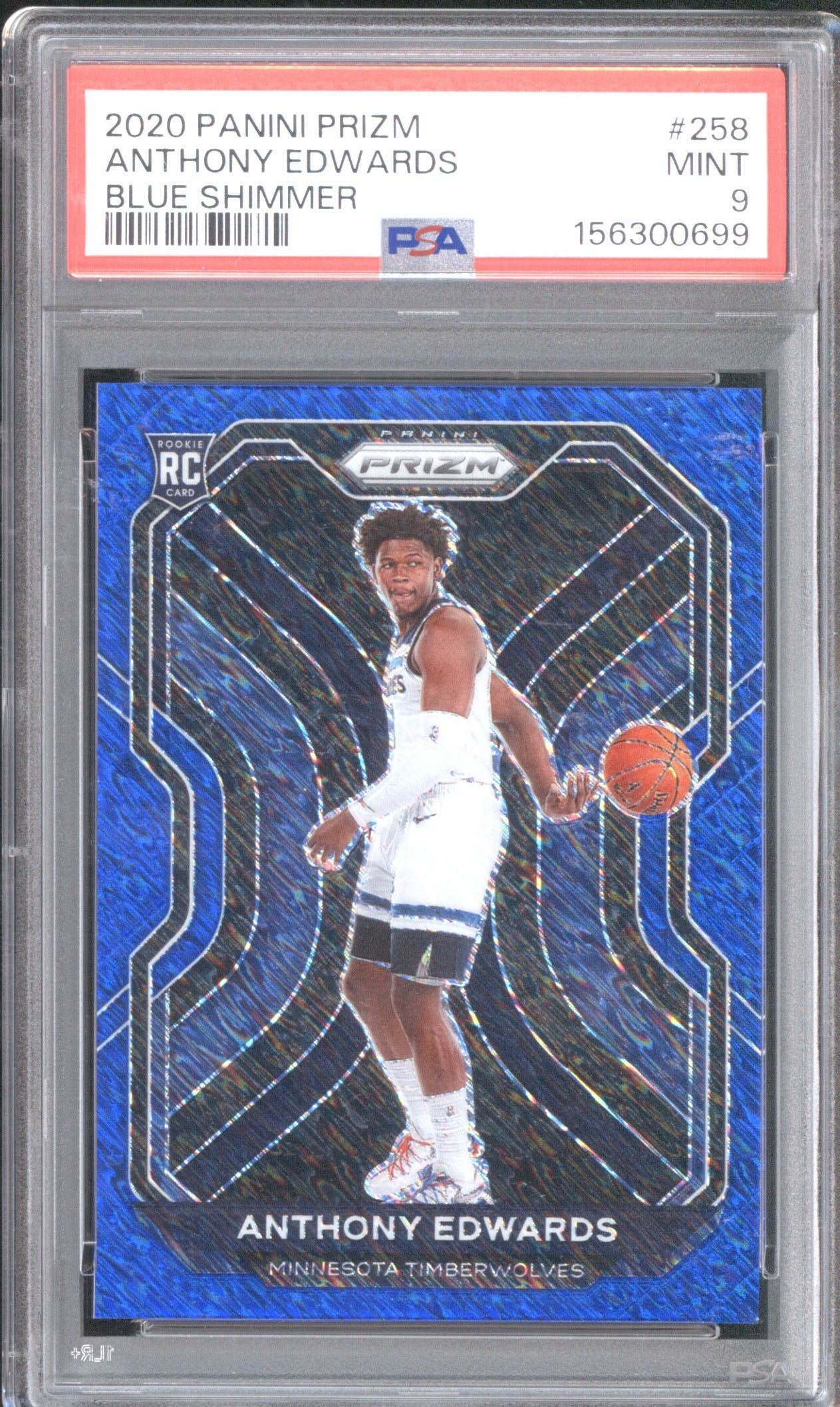 Anthony Edwards 2020 Panini Prizm #258 Blue Shimmer Rookie RC /35