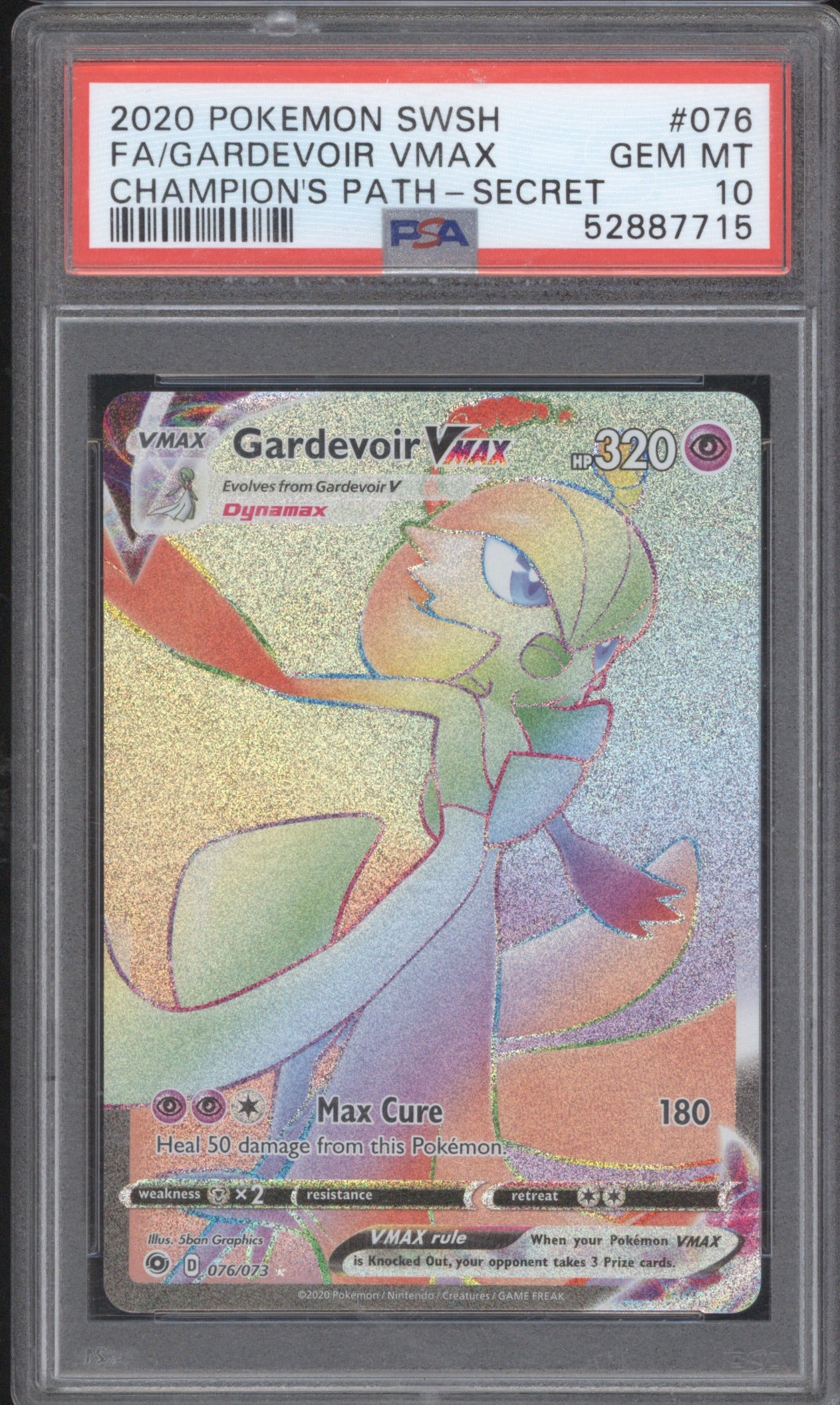 2020 Pokemon Champion's Path Gardevoir VMAX 076/073 Secret PSA 10