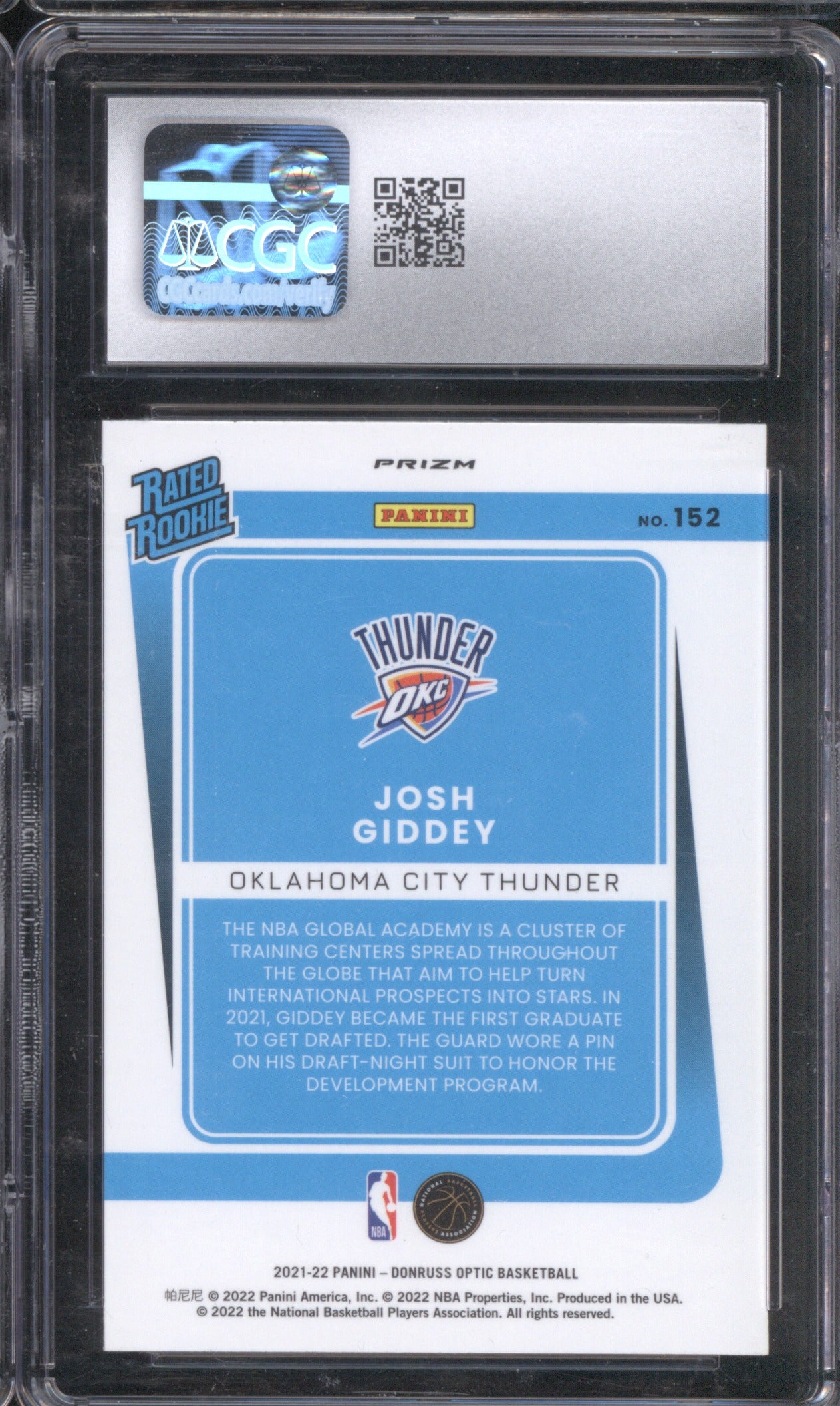 2021 Donruss Optic Josh Giddey RC 152 Holo CGC 8.5
