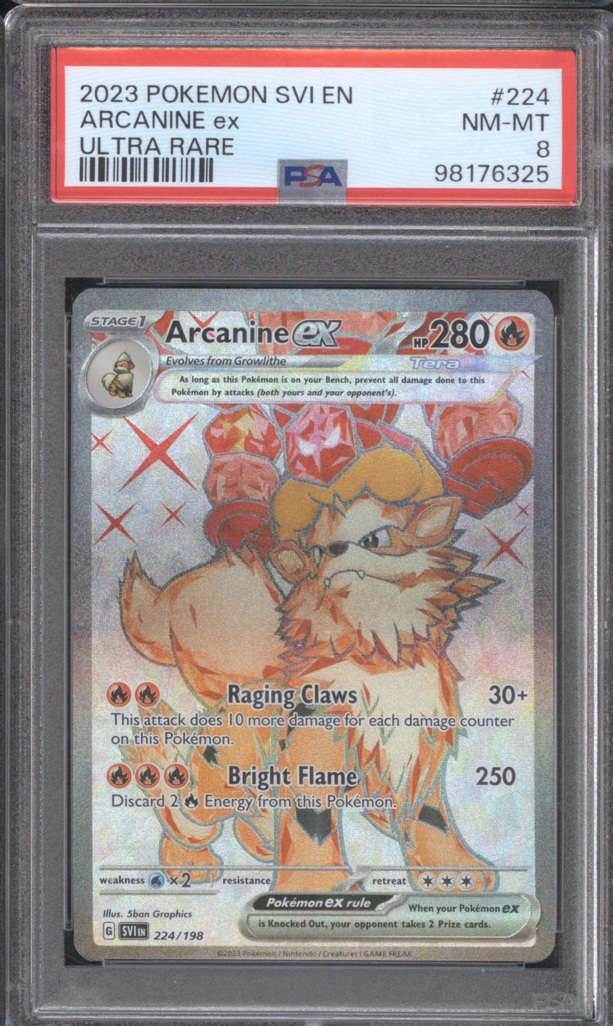 2023 Pokemon Scarlet & Violet Arcanine ex 224/198 Ultra Rare PSA 8