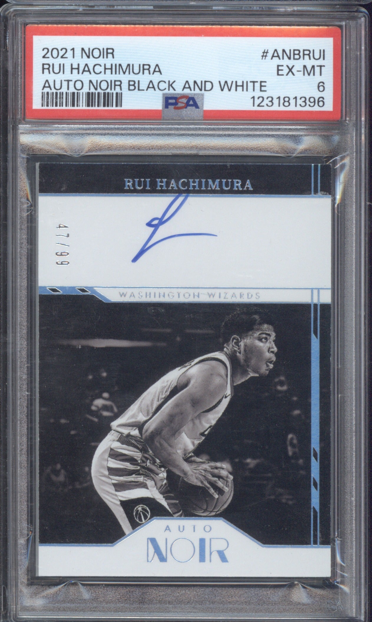 Rui Hachimura 2021 Panini Noir ANB-RUI Noir Auto Black and White 47/99 PSA 6