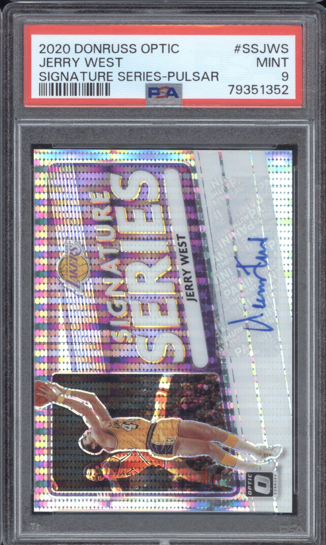 Jerry West 2020-21 Panini Donruss Optic Signature Series Auto Pulsar 11/17 PSA 9