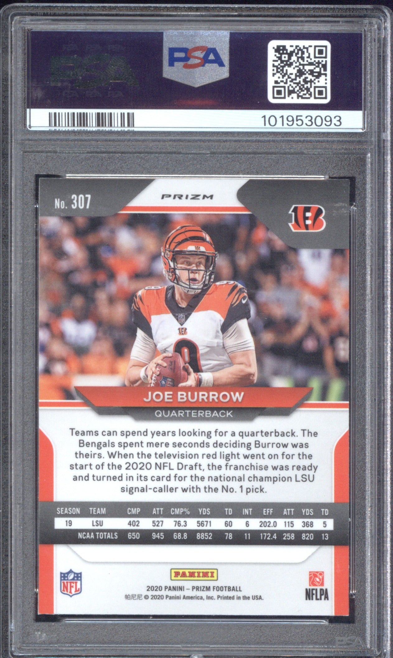 Joe Burrow 2020 Panini 307 Red Ice RC PSA 9