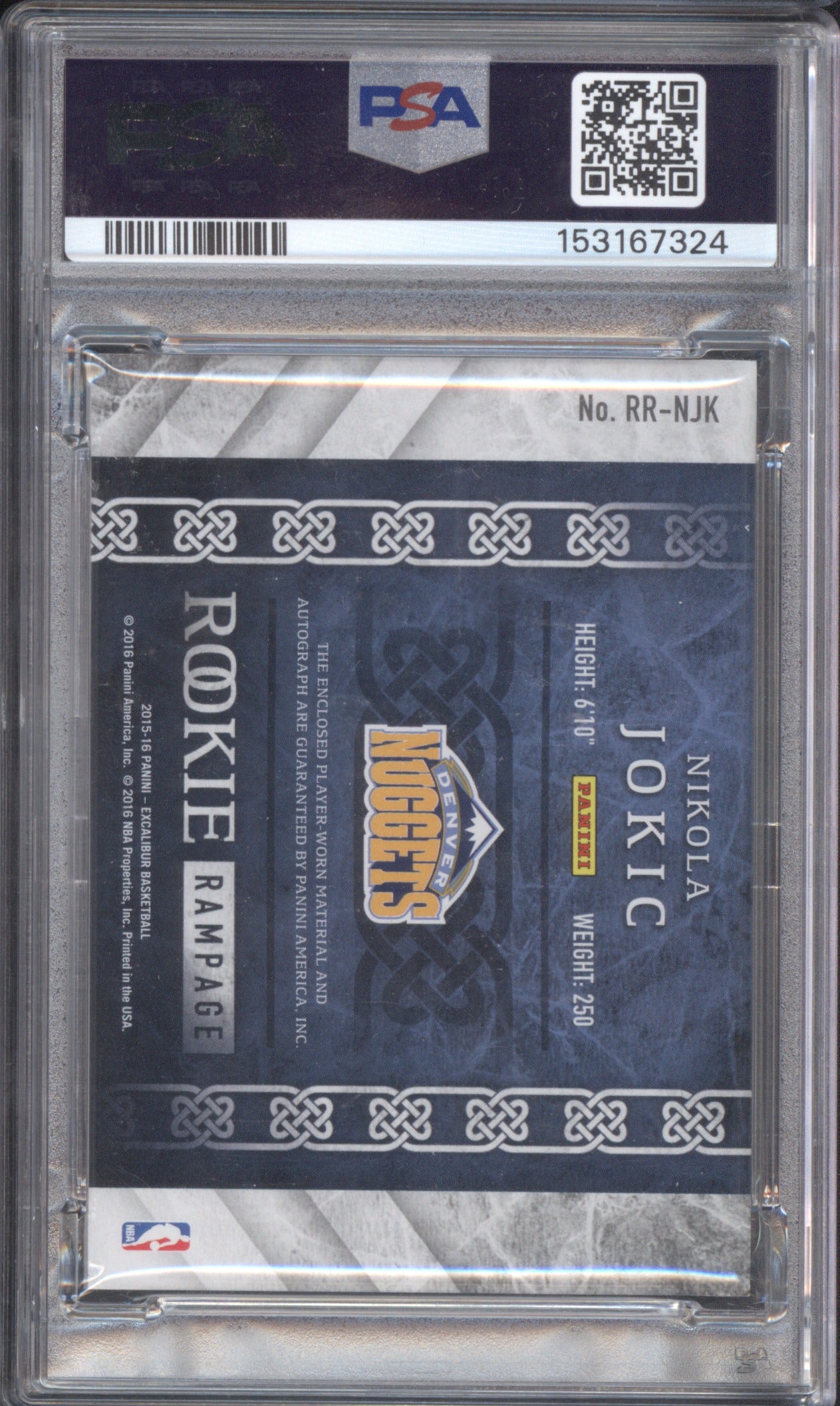 Nikola Jokic 2015 Panini Excalibur Rookie Rampage RR-NJK Auto RC PSA 7 AUTO 10