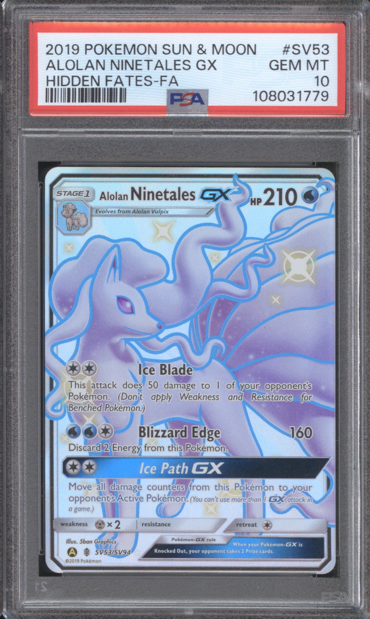 Alolan Ninetales GX 2019 Pokemon S&M SV53/SV94 PSA 10 Shiny Vault