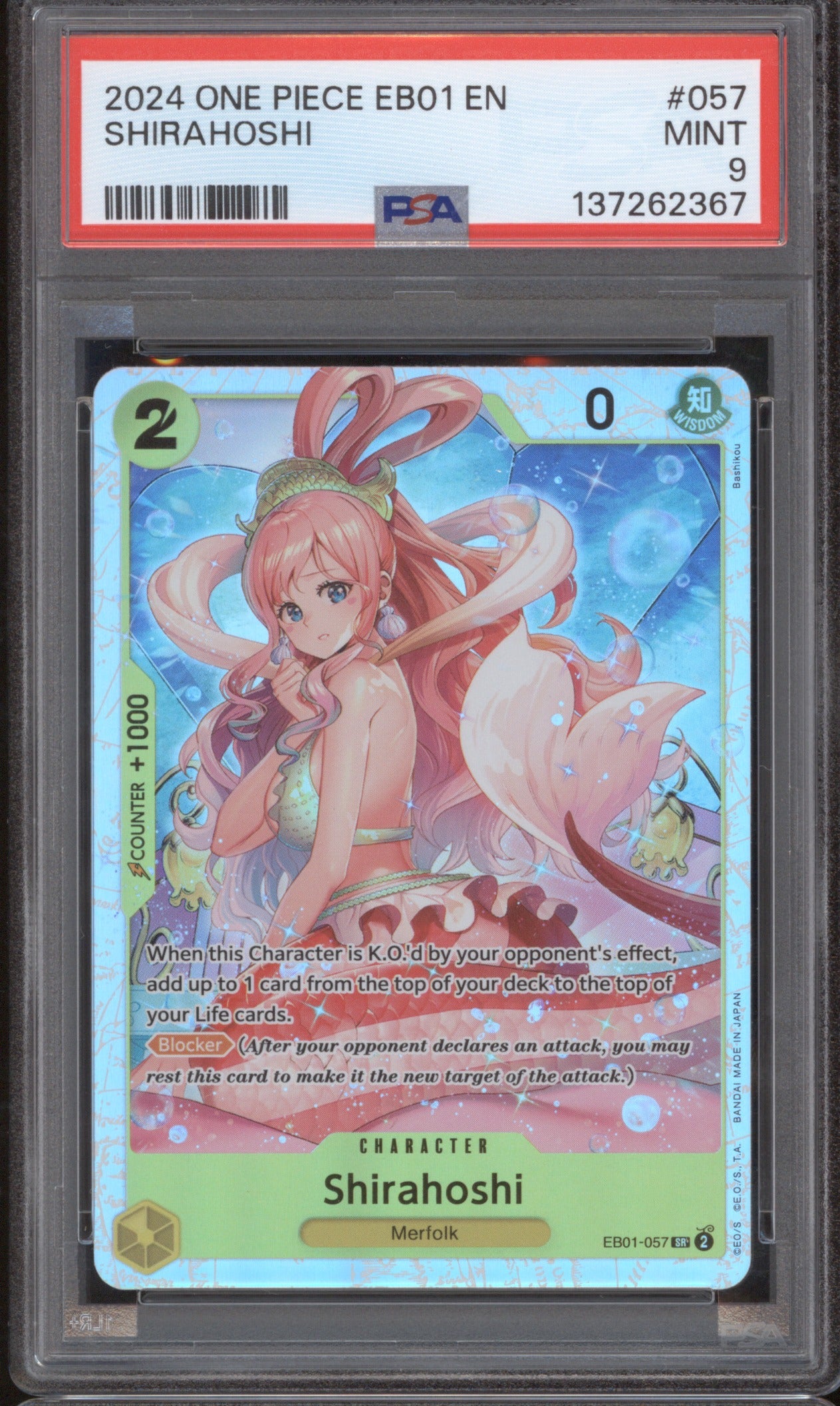 Shirahoshi 2024 Bandai One Piece EB01-057 PSA 9 SR