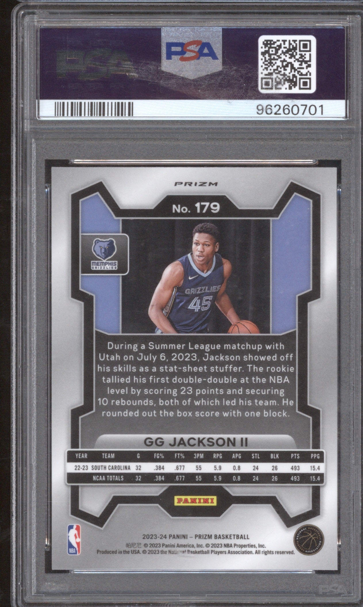 2023 Panini Prizm GG Jackson II RC 179 Silver Prizm PSA 10