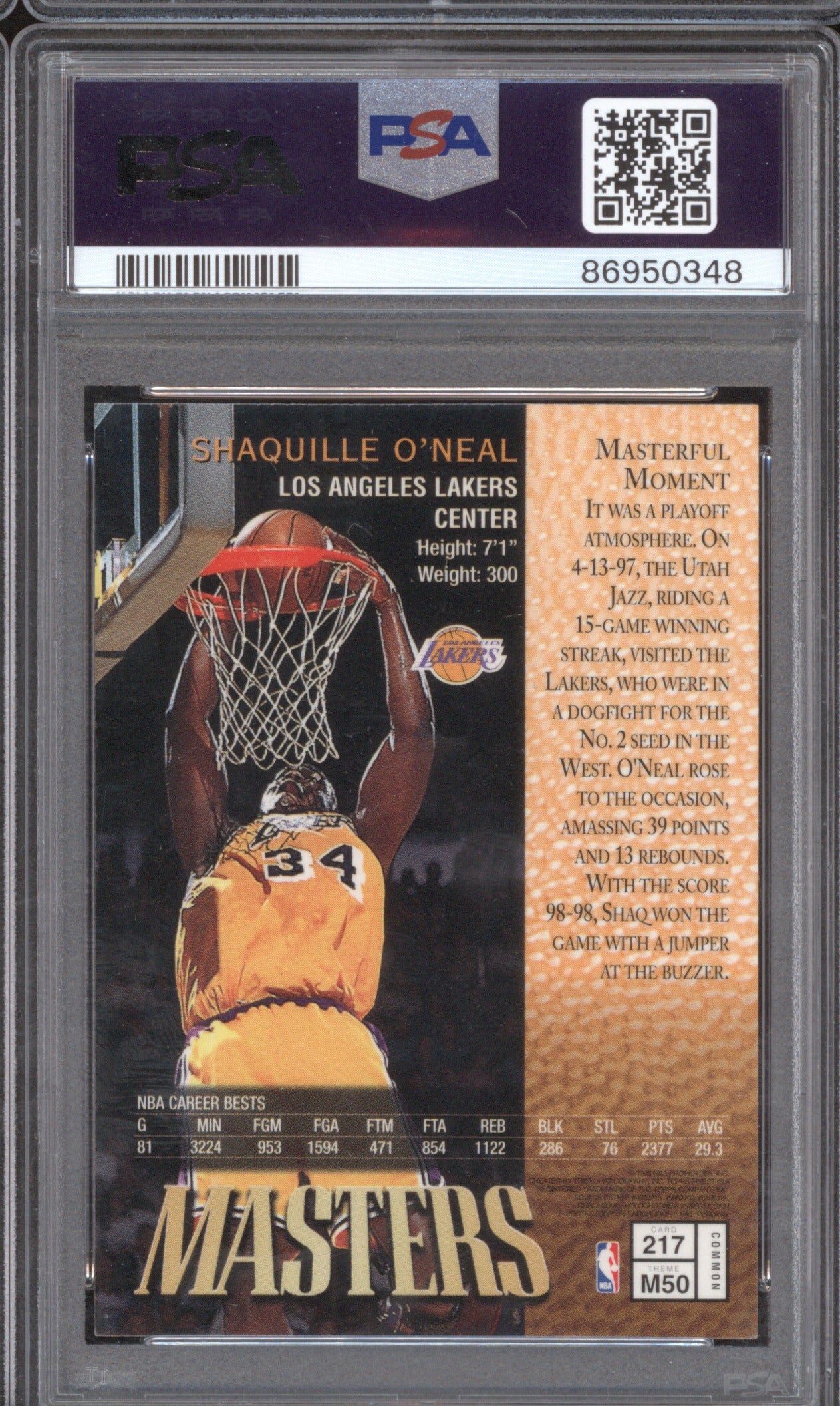 1997 Topps Finest Shaquille O'Neal Bronze PSA 8