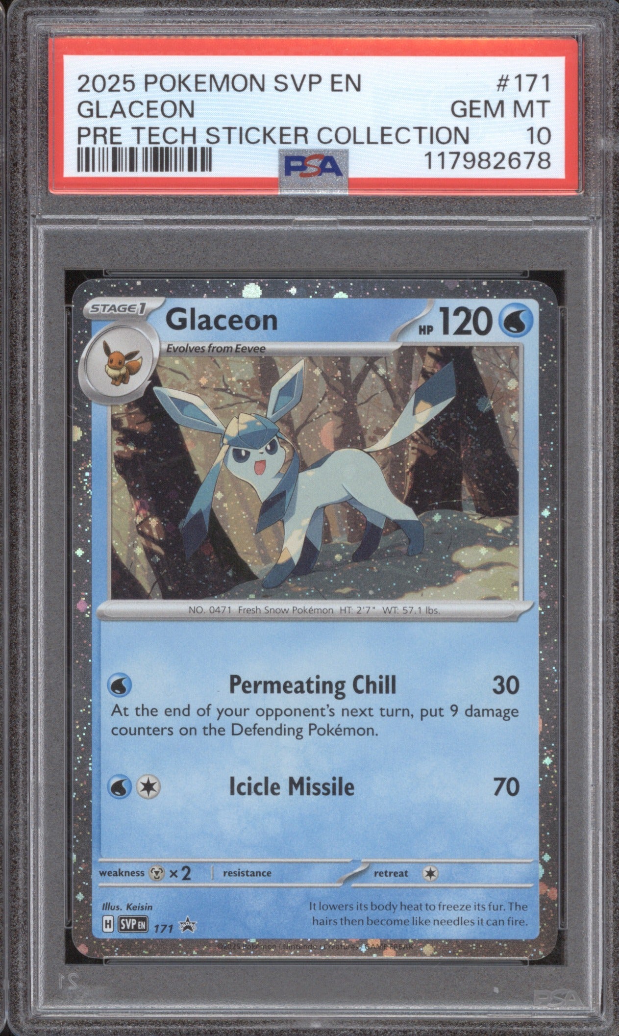 2025 Pokémon Glaceon Prismatic Evolutions Tech Sticker SVP 171 GEM MT 10