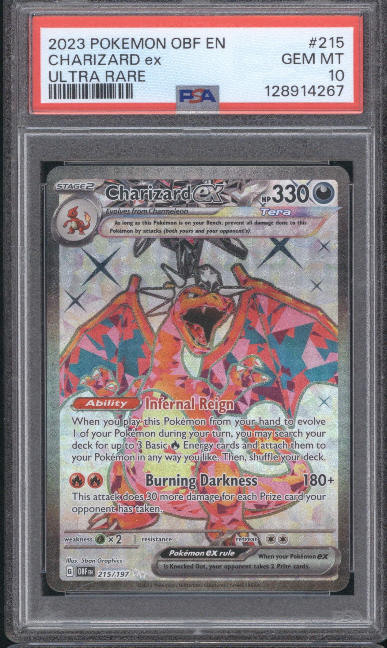 CHARIZARD ex 2023 POKEMON PBSIDIAN FLAMES 215/197 PSA 10