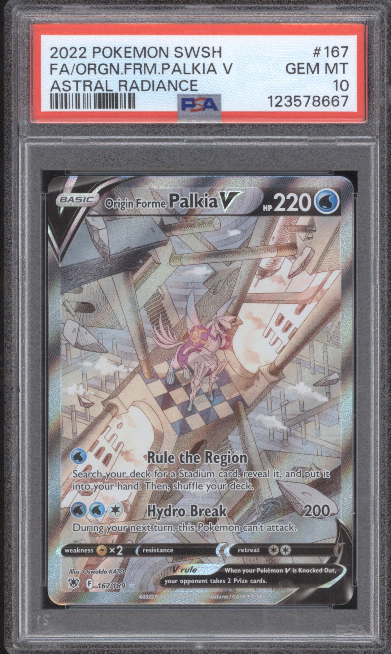 ORIGIN FORME PALKIA V 2022 POKEMON SWORD & SHIELD ASTRAL RADIANCE #167 PSA 10