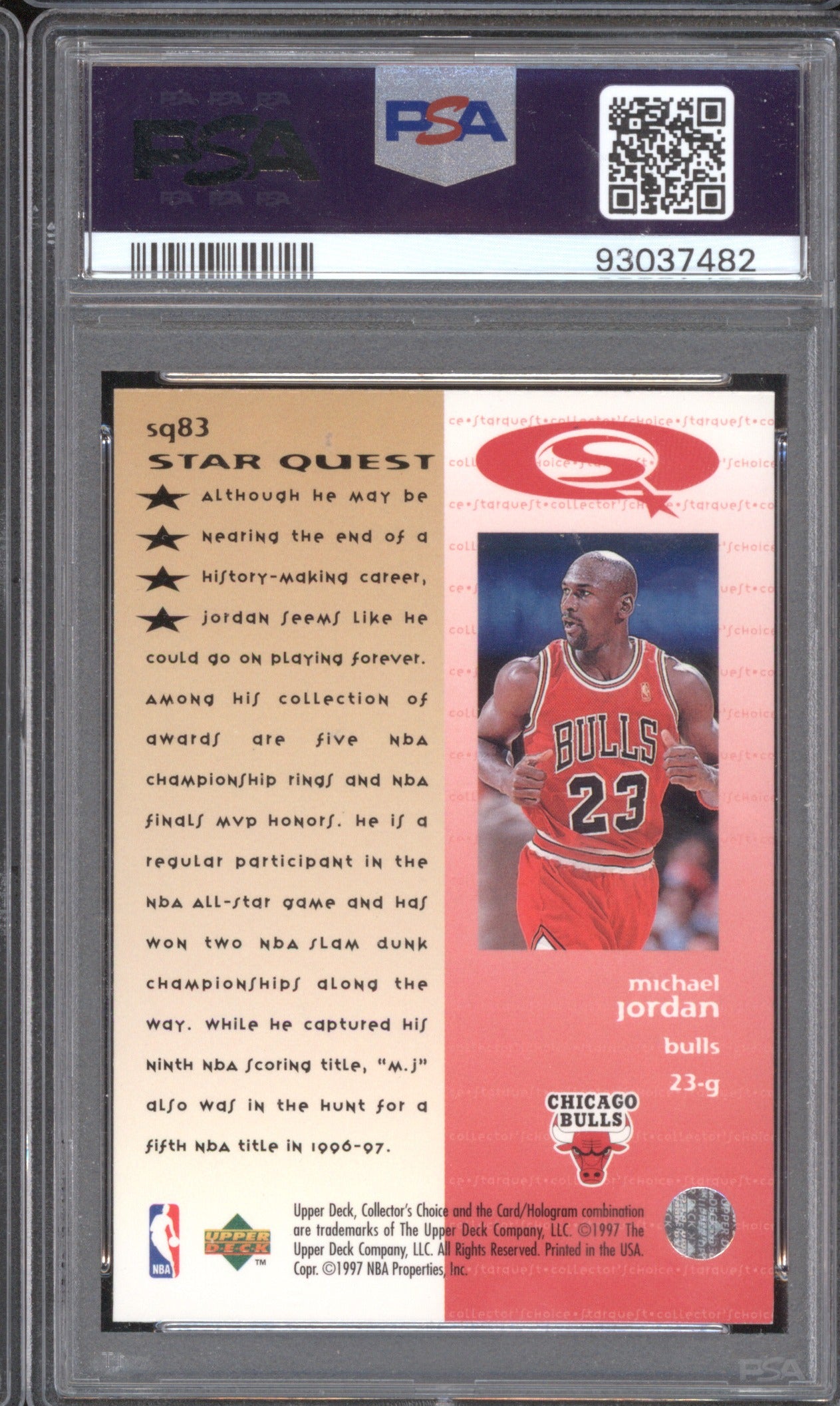 Michael Jordan 1997/98 Upper Deck Collector's Choice SQ83 Starquest PSA 8