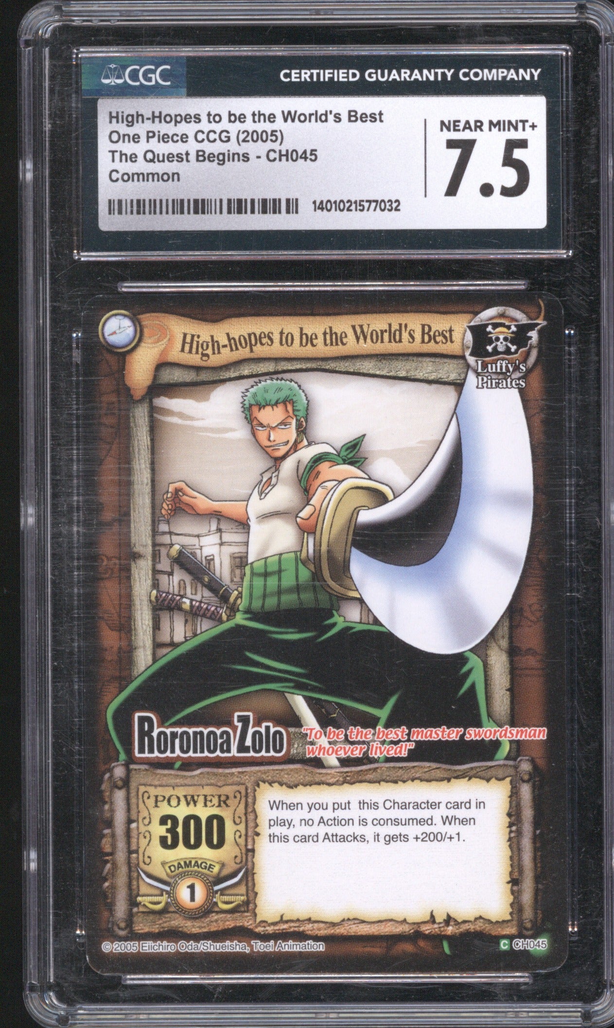 2005 Bandai One Piece The Quest Begins Roronoa Zolo CH045 CGC NM 7.5