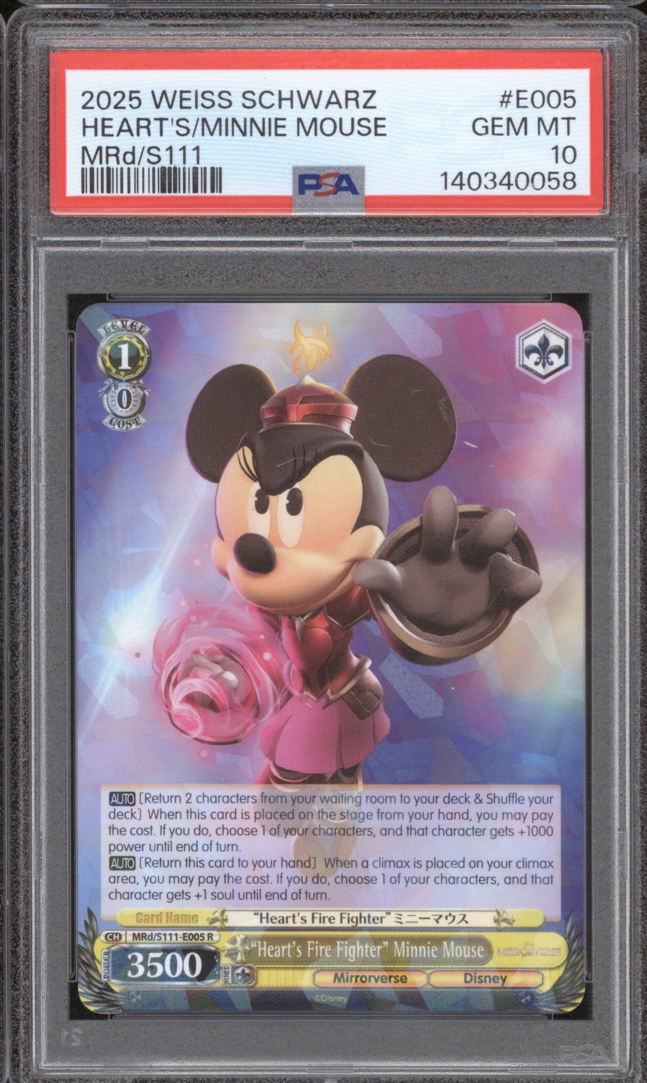 2025 WEISS SCHWARZ DISNEY MIRRORVERSE HEART'S/MINNIE MOUSE E005 PSA 10