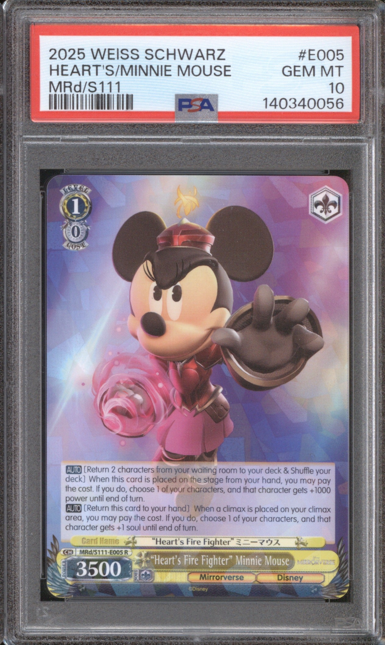2025 WEISS SCHWARZ DISNEY MIRRORVERSE HEART'S/MINNIE MOUSE E005 PSA 10