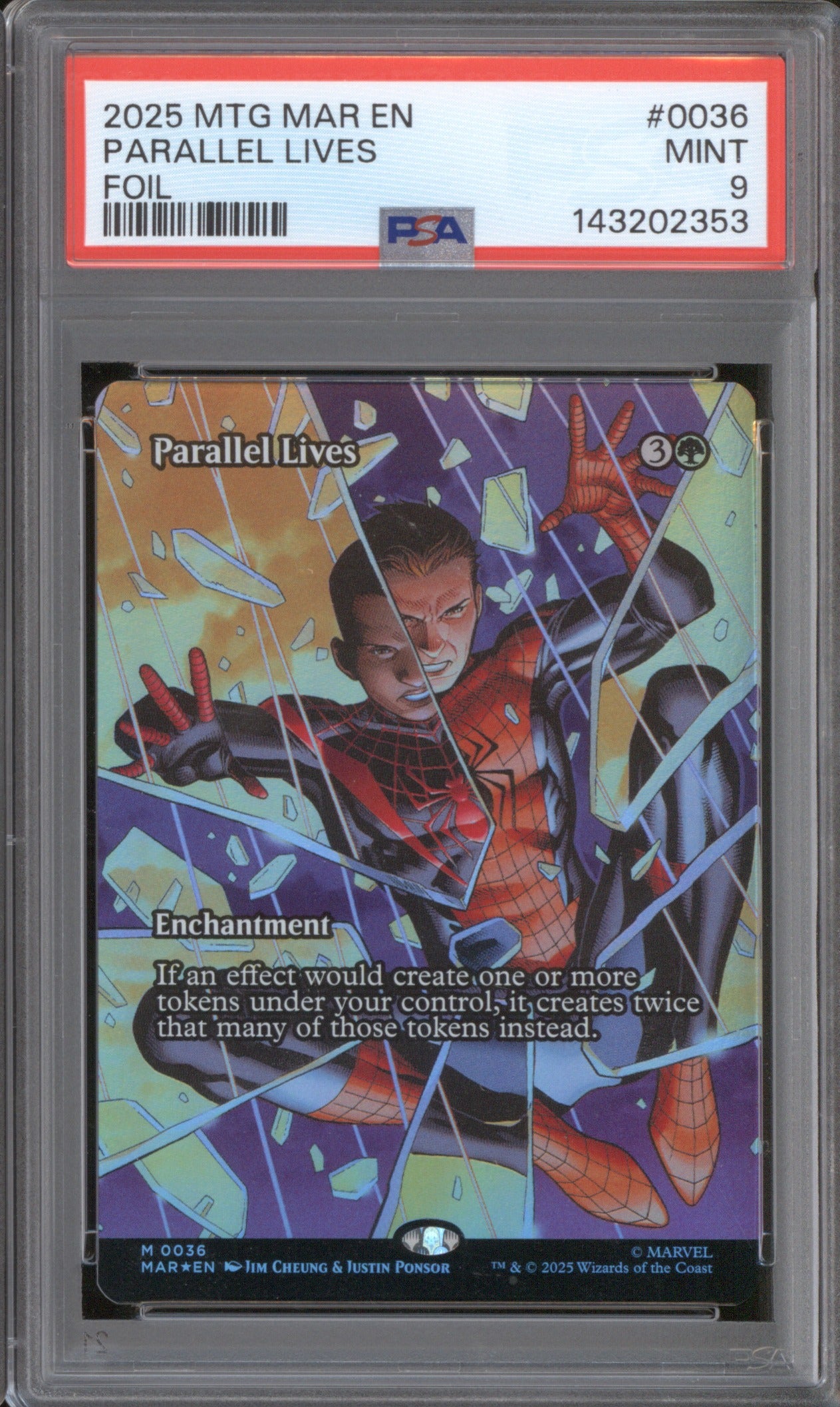 2025 MTG MARVEL'S SPIDER-MAN: SOURCE MATERIAL PARALLEL LIVES 0036 FOIL PSA 9
