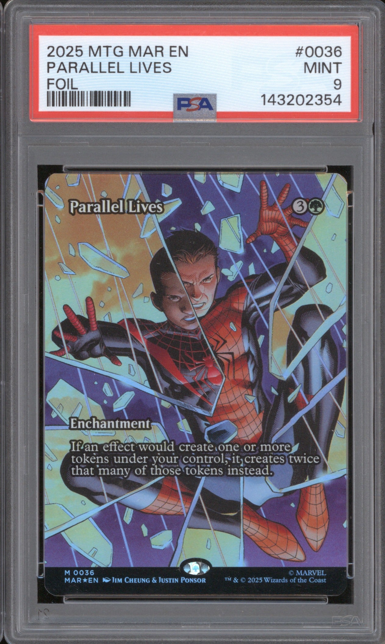 2025 MTG MARVEL'S SPIDER-MAN: SOURCE MATERIAL PARALLEL LIVES 0036 FOIL PSA 9