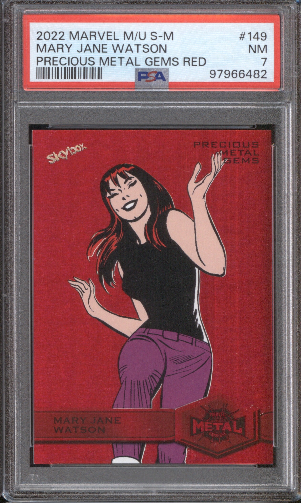 2022 SKYBOX MARVEL METAL UNIVERSE MARY JANE WATSON 149 PRECIOUS RED PSA 7