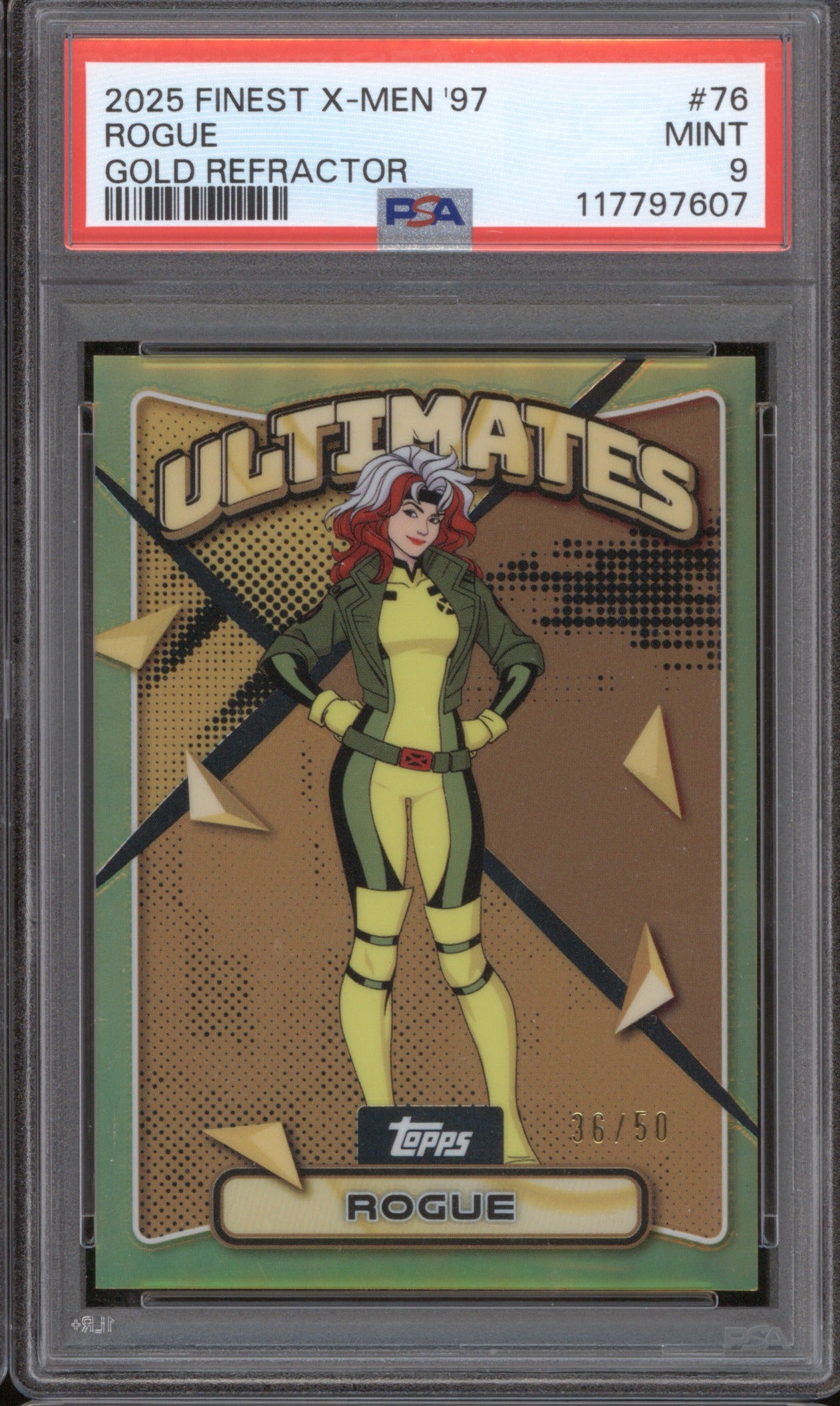 2025 TOPPS FINEST X-MEN '97 ROGUE 76 GOLD REFRACTOR /50 PSA 9
