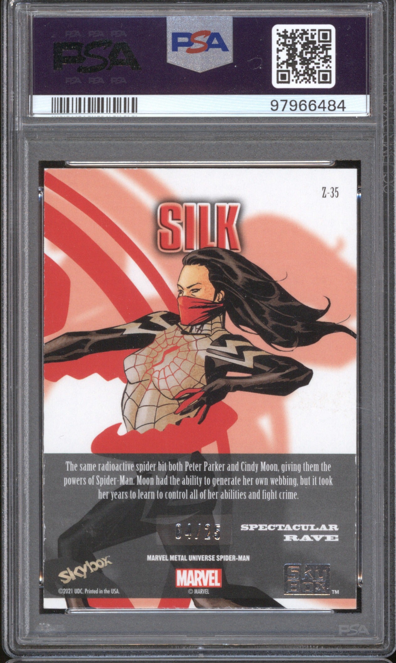 2022 Marvel Metal Universe SpiderMan Z35 Silk Z-Force Rave Spectacular /25 PSA 7