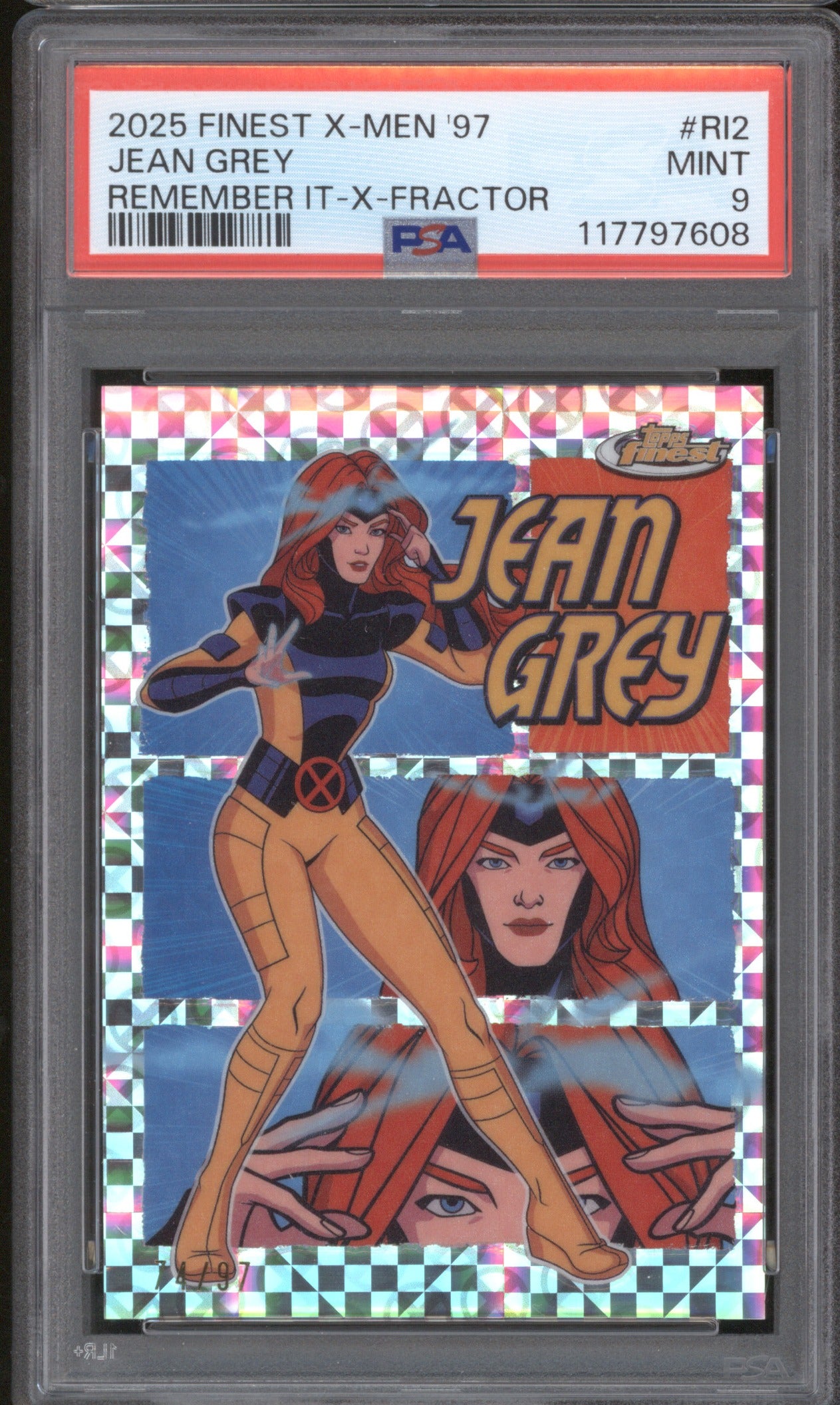 2025 TOPPS FINEST X-MEN 97 RI2 JEAN GREY REMEMBER IT-X-FRACTOR /97 PSA 9