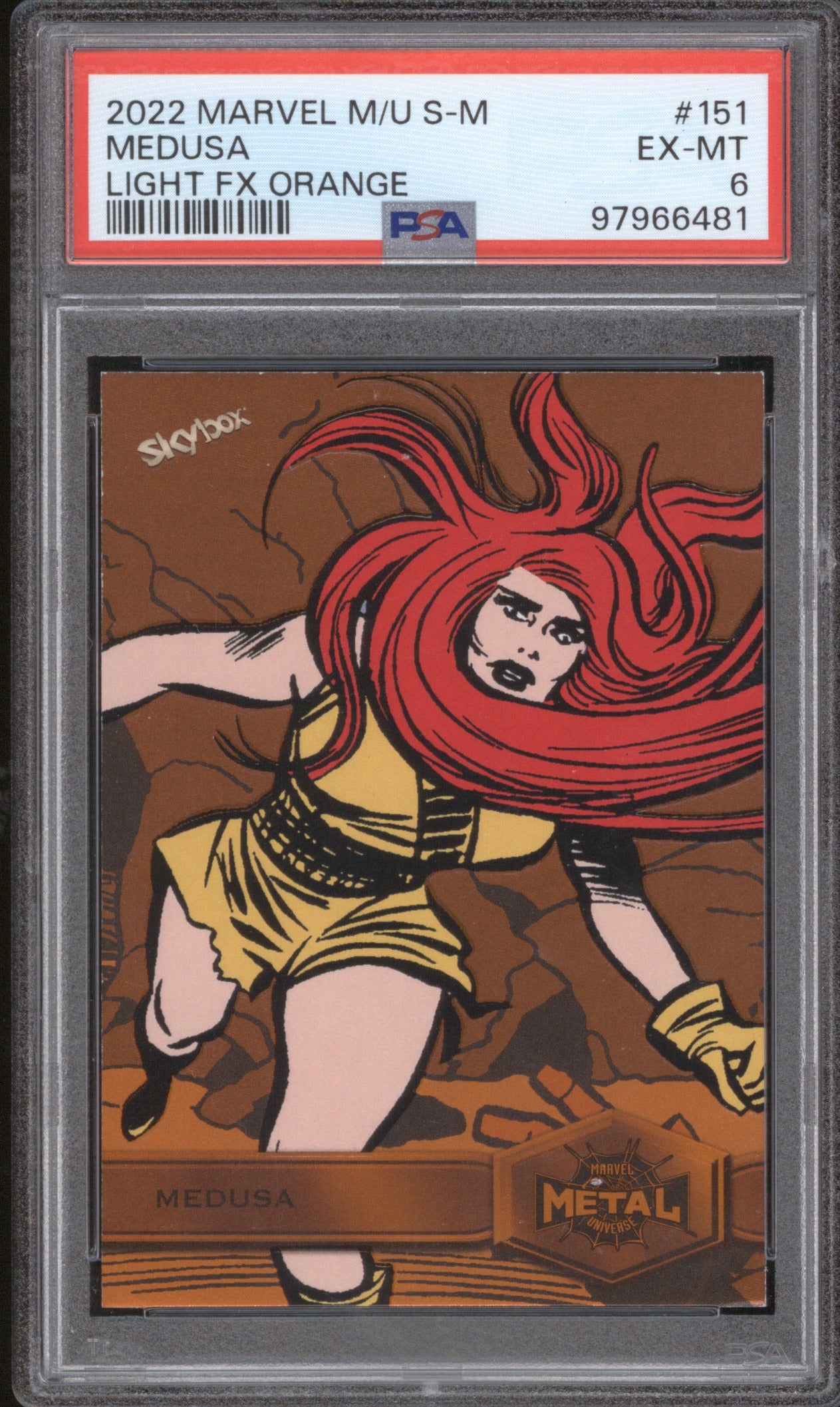 2022 SKYBOX MARVEL METAL UNIVERSE SPIDER-MAN 151 Medusa Light Orange /25 PSA 6