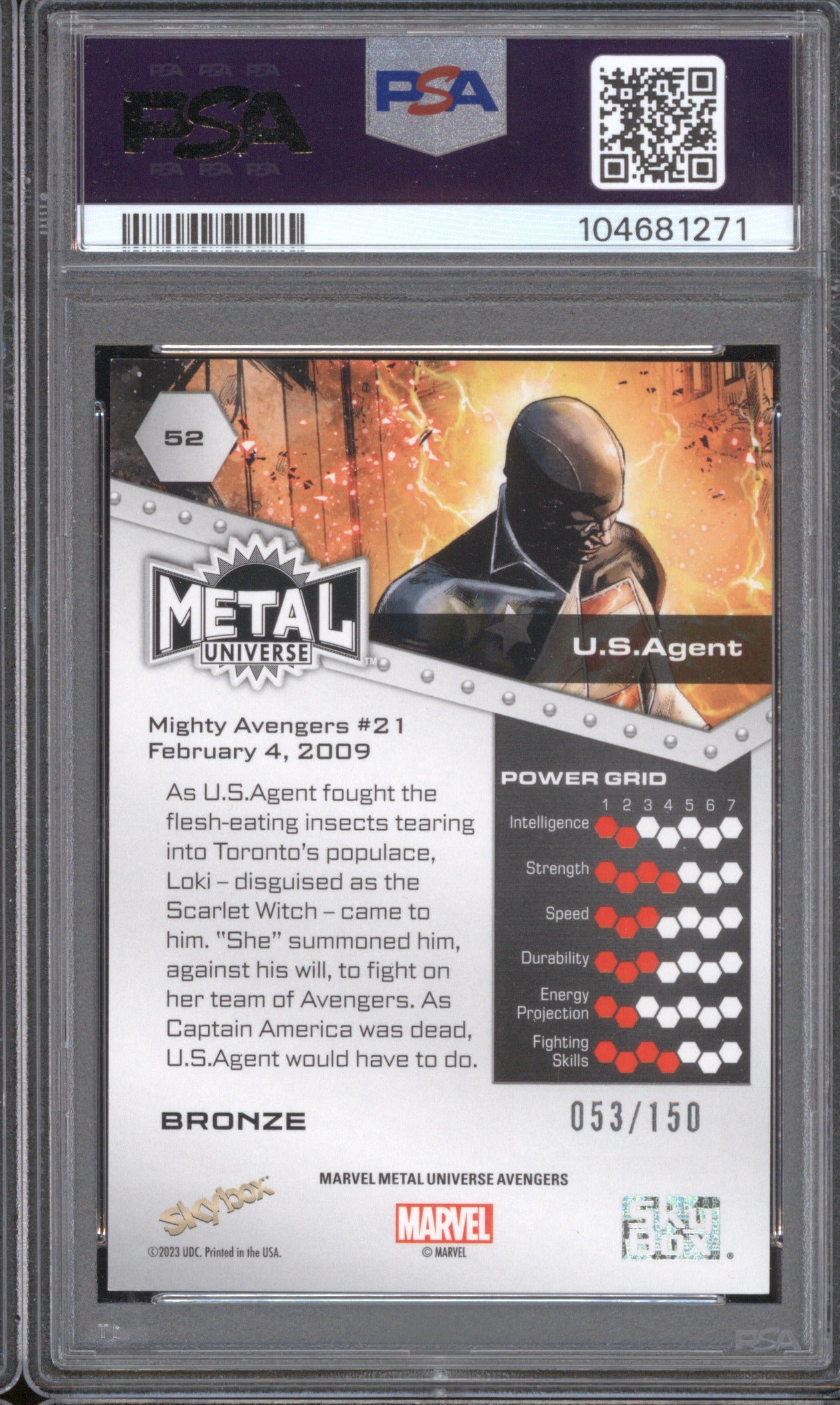 2024 SKYBOX METAL UNIVERSE AVENGERS U.S. AGENT 52 BRONZE FX PSA 8