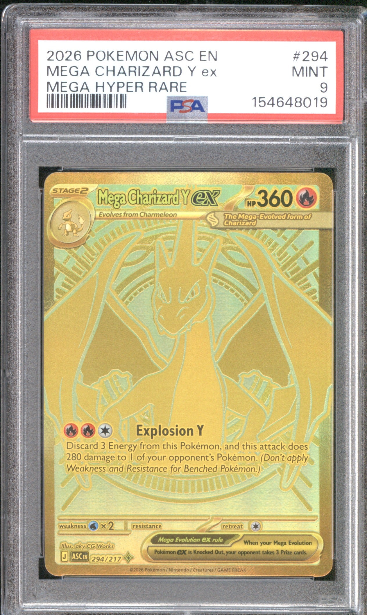 MEGA CHARIZARD Y ex 2026 POKEMON ASC ASCENDED HEROES #294 MEGA HYPER RARE PSA 9