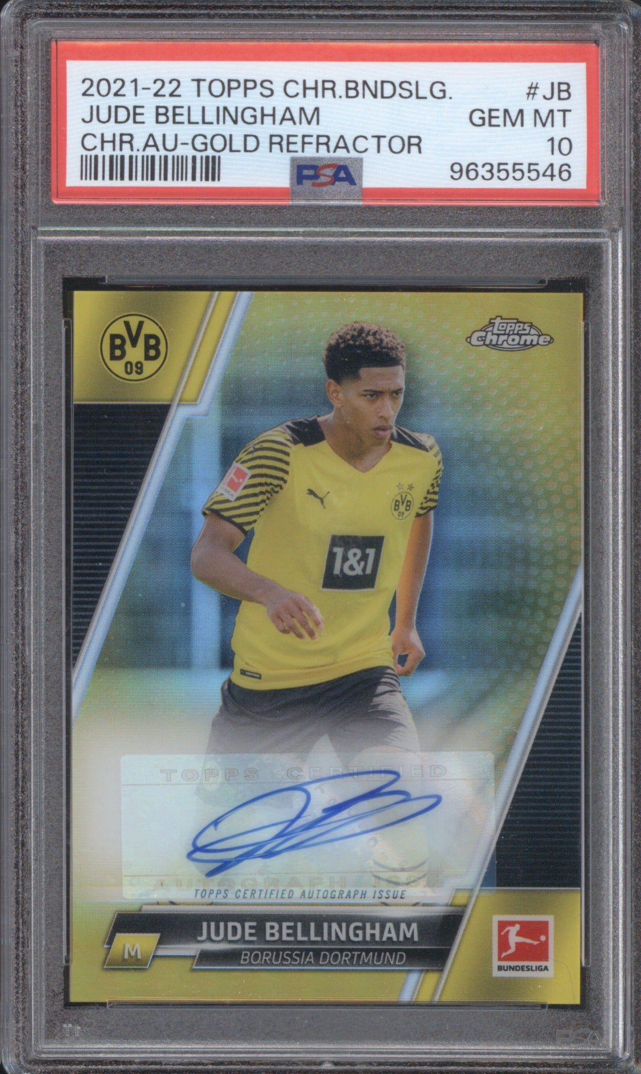 JUDE BELLINGHAM 2021 TOPPS CHROME BUNDESLIGA GOLD AUTO 25/50 PSA 10