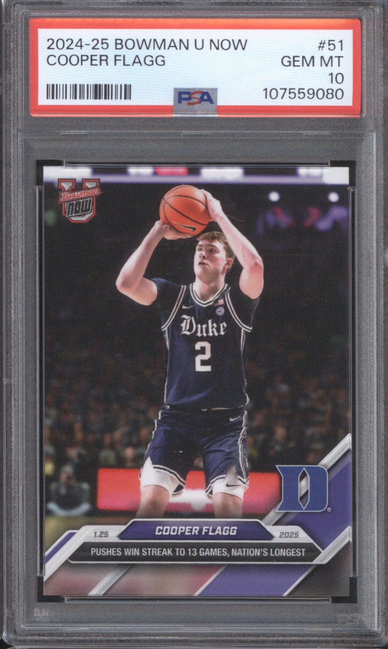 COOPER FLAGG 2024 BOWMAN U NOW #51 PSA 10 WIN STREAM TO 13