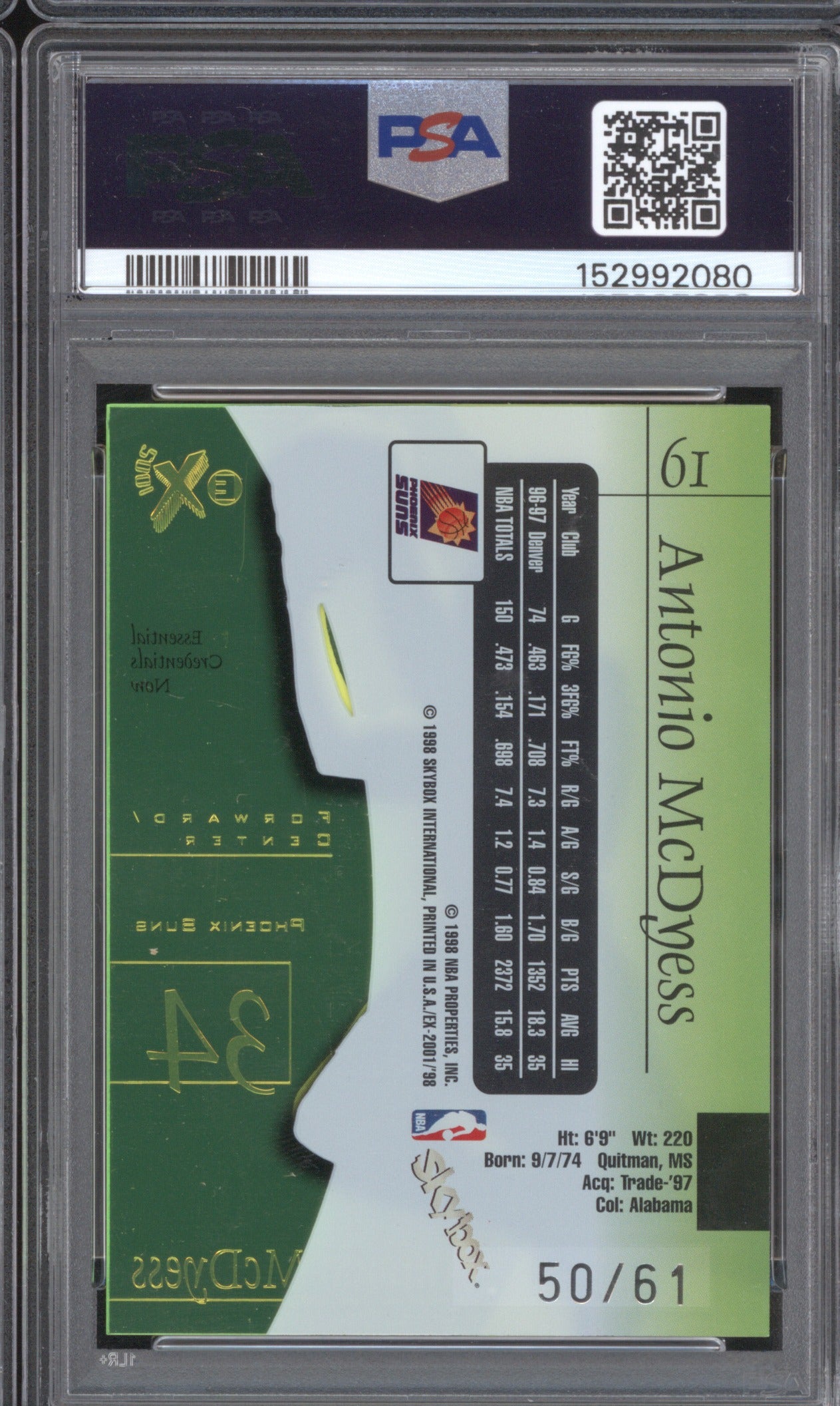 ANTONIO McDYESS 1997 SKYBOX E-X2001 61 PSA 8 ESSENTIAL CREDENTIALS NOW
