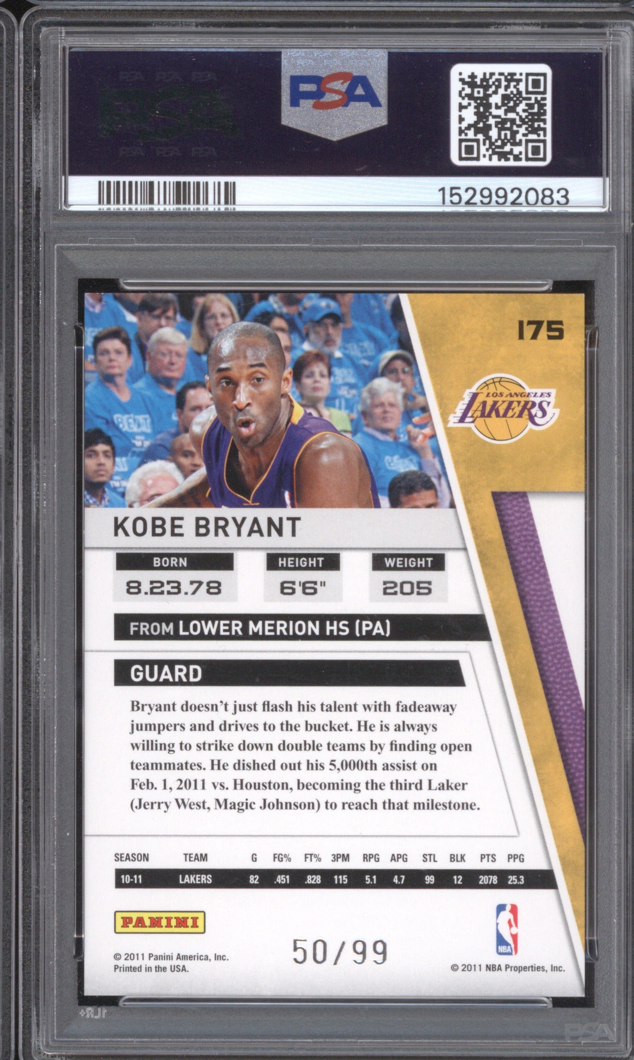 KOBE BRYANT 2010 PANINI SEASON UPDATE #175 PSA 9 SILVER