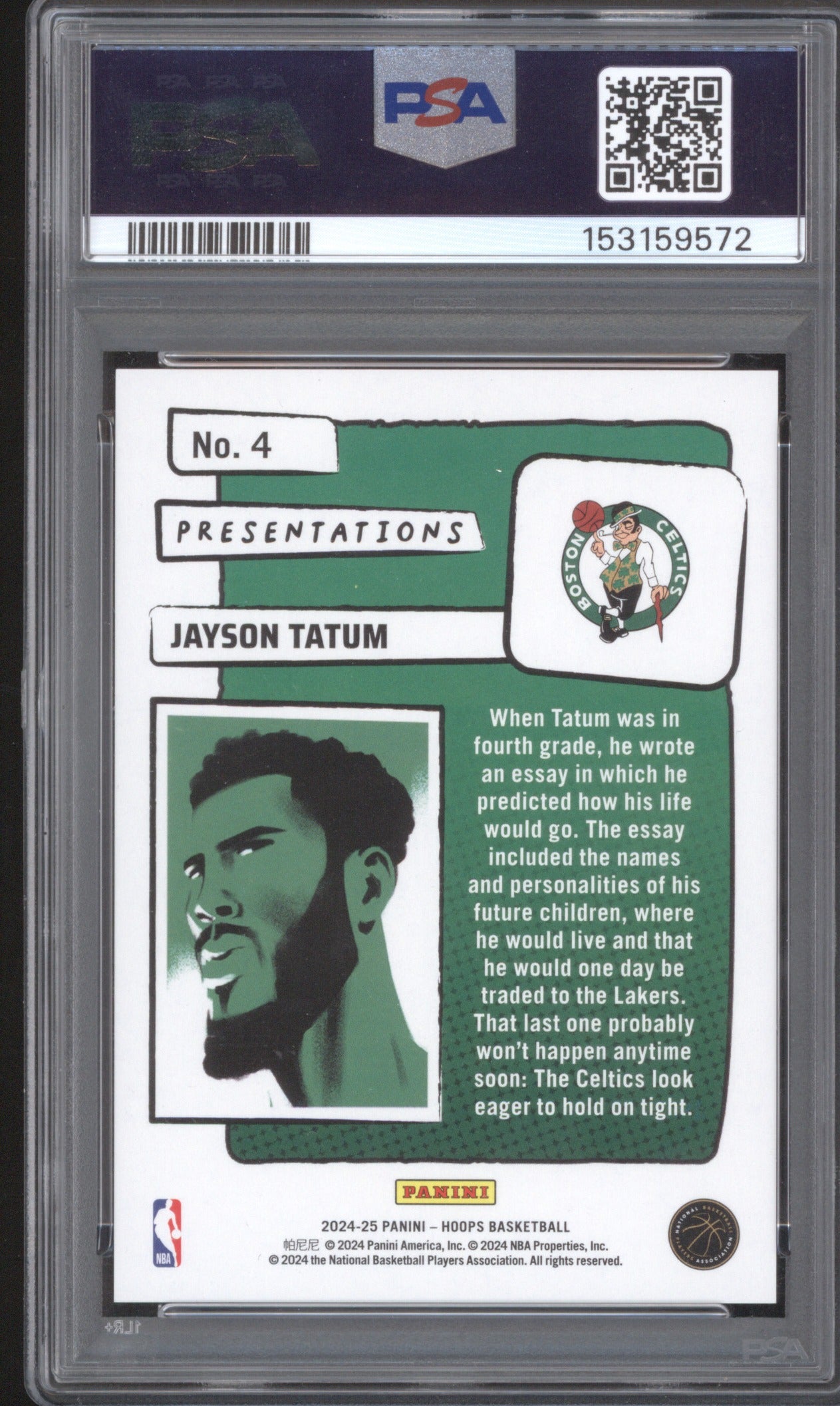 JAYSON TATUM 2024 PANINI NBA HOOPS PRESENTATIONS #4 PSA 9