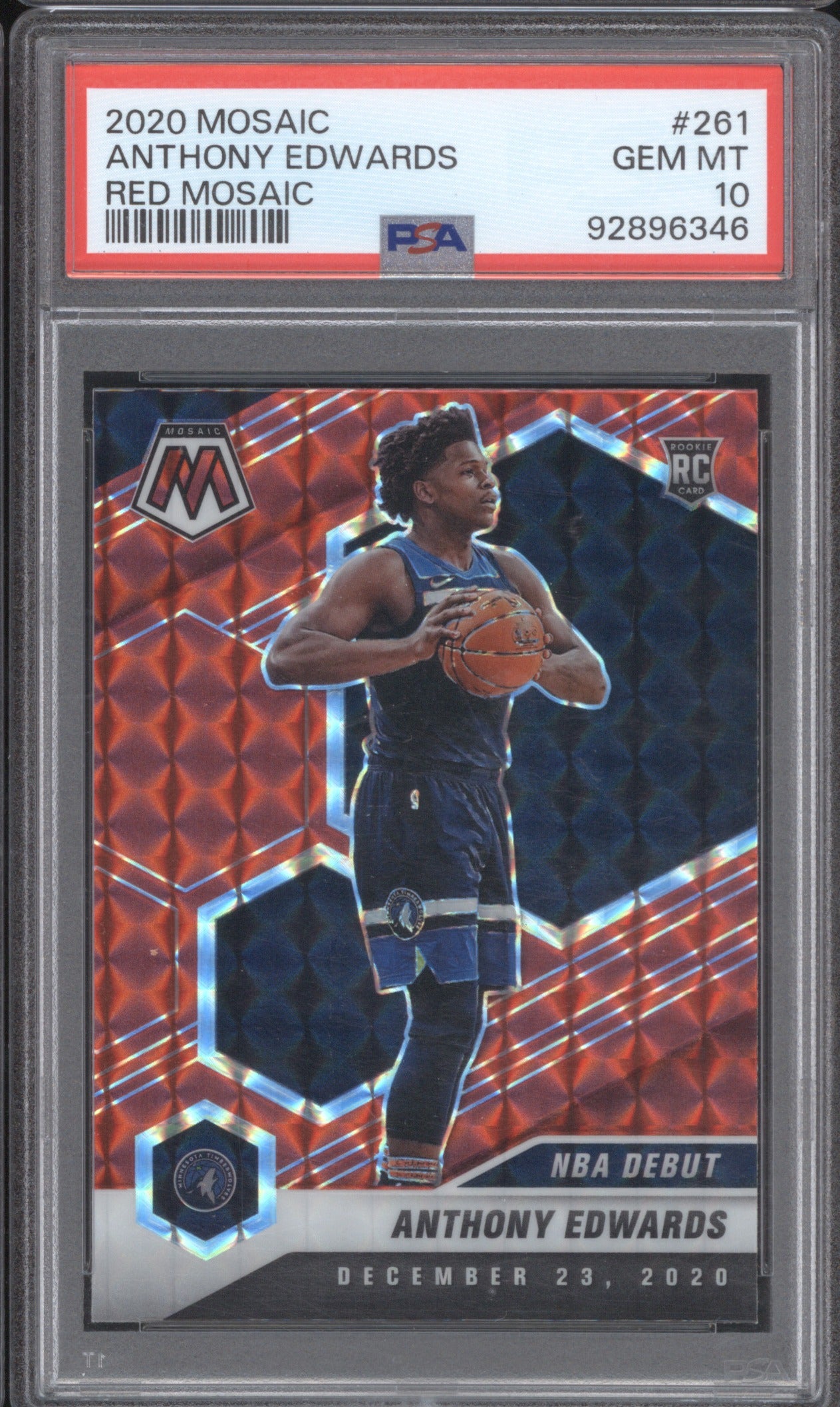 ANTHONY EDWARDS 2020 PANINI MOSAIC RED MOSAIC RC #261 PSA 10