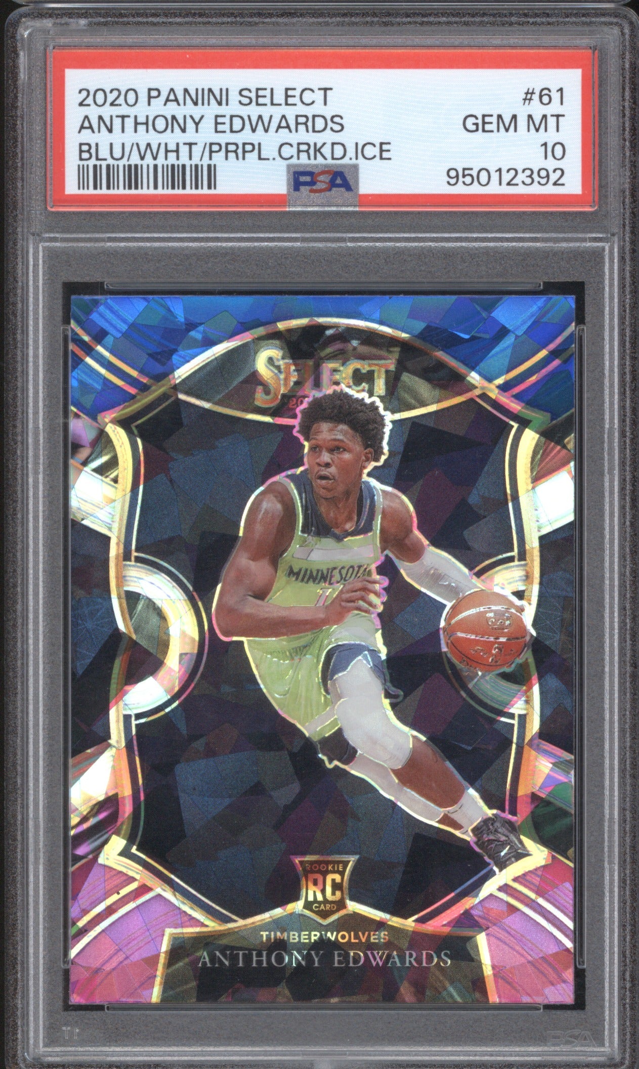 ANTHONY EDWARDS 2020 PANINI SELECT #61 PSA 10 BLUE WHTITE PURPLE CRKD ICE