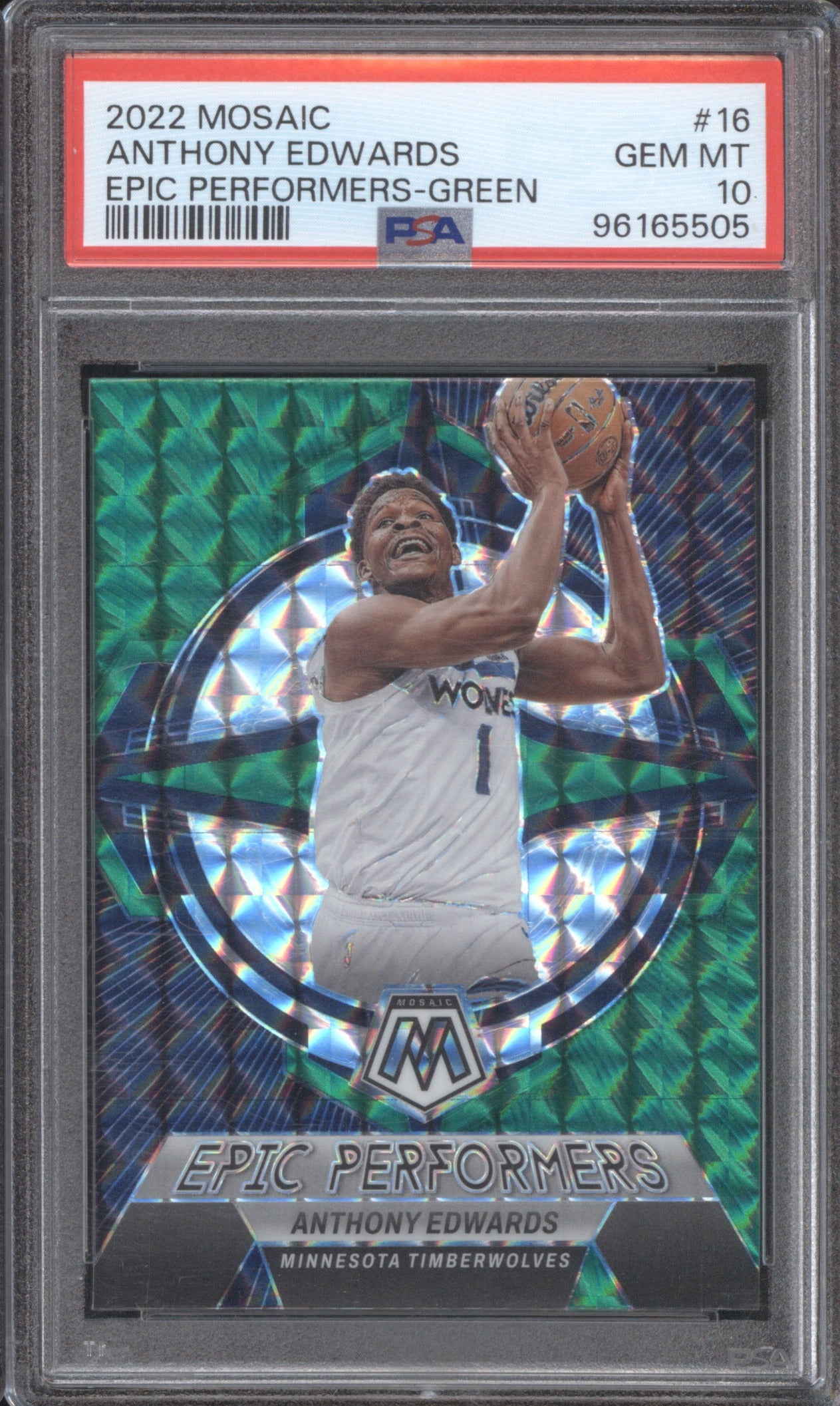 ANTHONY EDWARDS 2022 PANINI MOSAIC EPIC PERFORMERS GREEN #16 PSA 10
