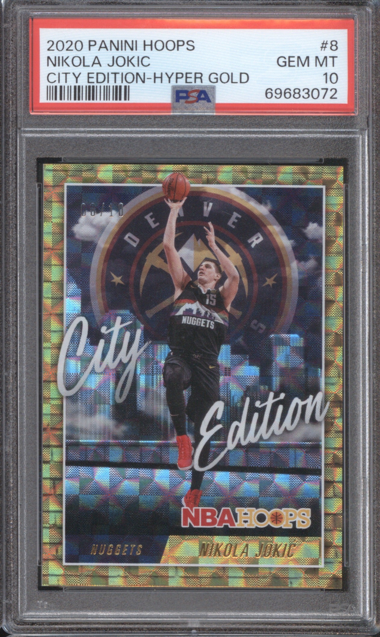 NIKOLA JOKIC 2020 PANINI HOOPS CITY EDITION HYPER GOLD #8 PSA 10 9/10