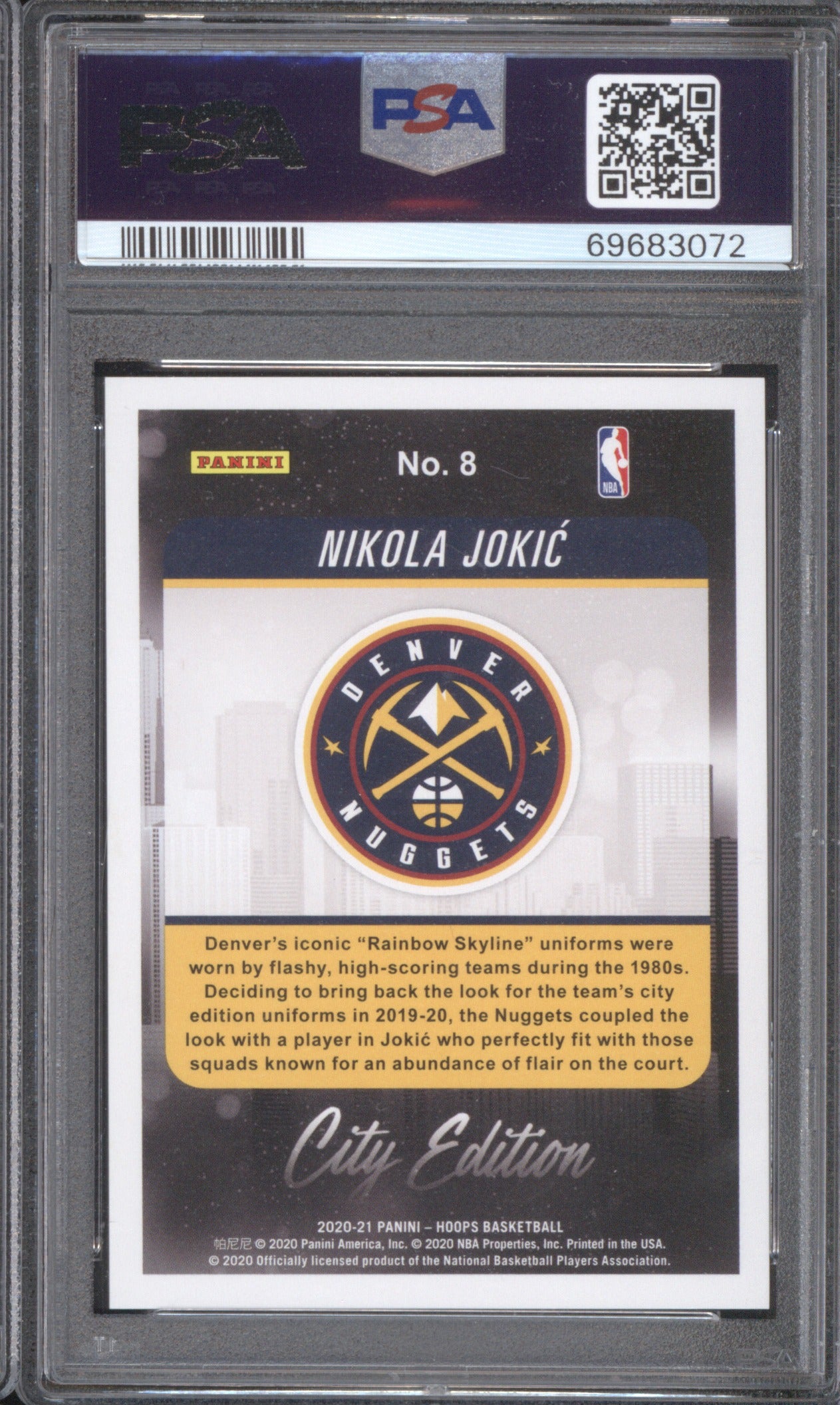 NIKOLA JOKIC 2020 PANINI HOOPS CITY EDITION HYPER GOLD #8 PSA 10 9/10