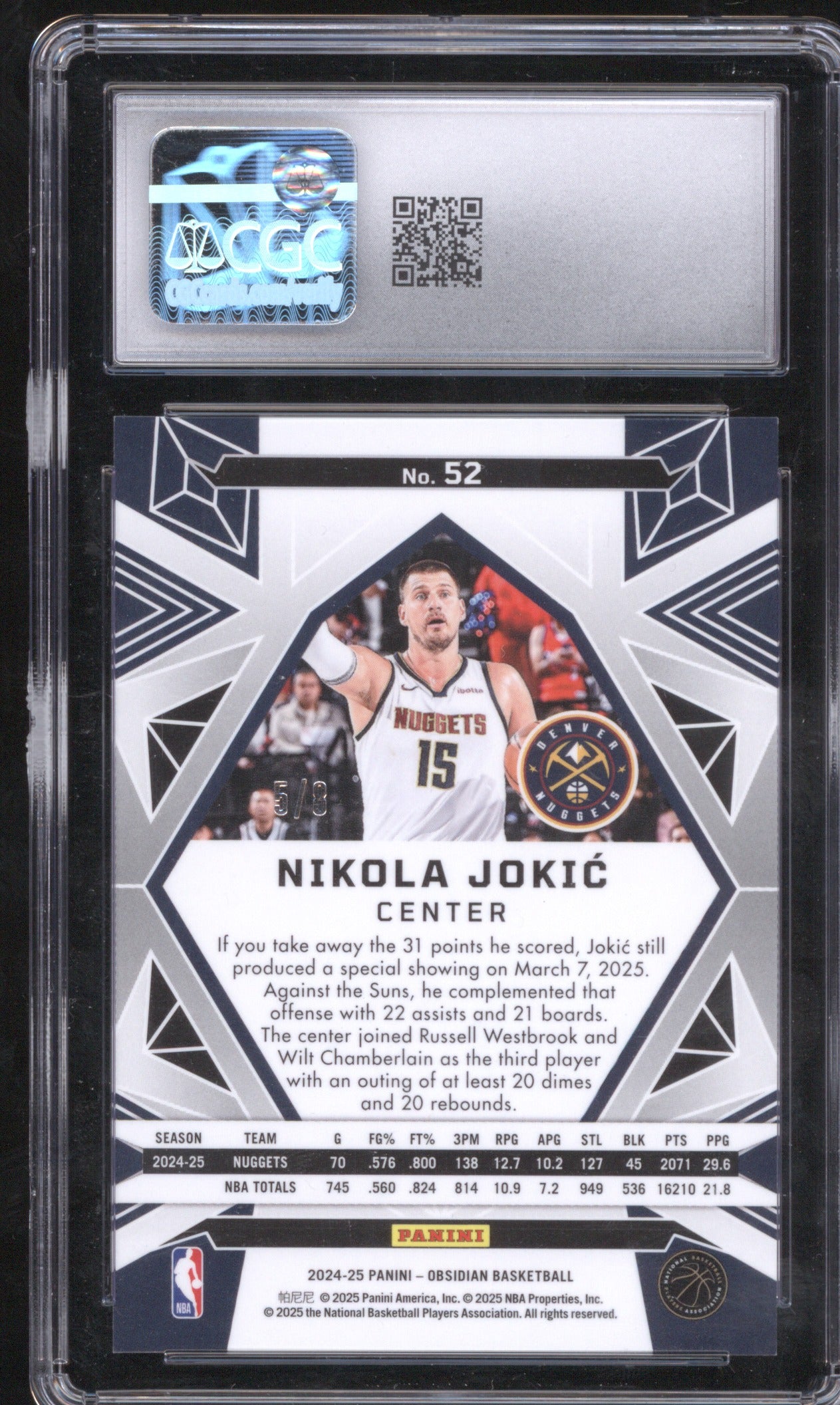 Nikola Jokic 2024 Panini Obsidian #52 CGC 9 Electric Etch Lucky Envelopes 5/8