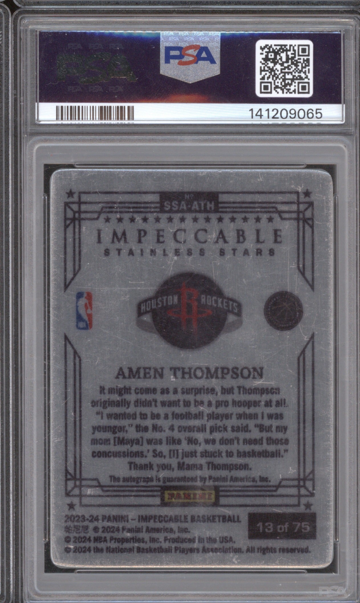 2023 PANINI IMPECCABLE STAINLESS STARS AUTOGRAPHS AMEN THOMPSON SSAATH PSA 9