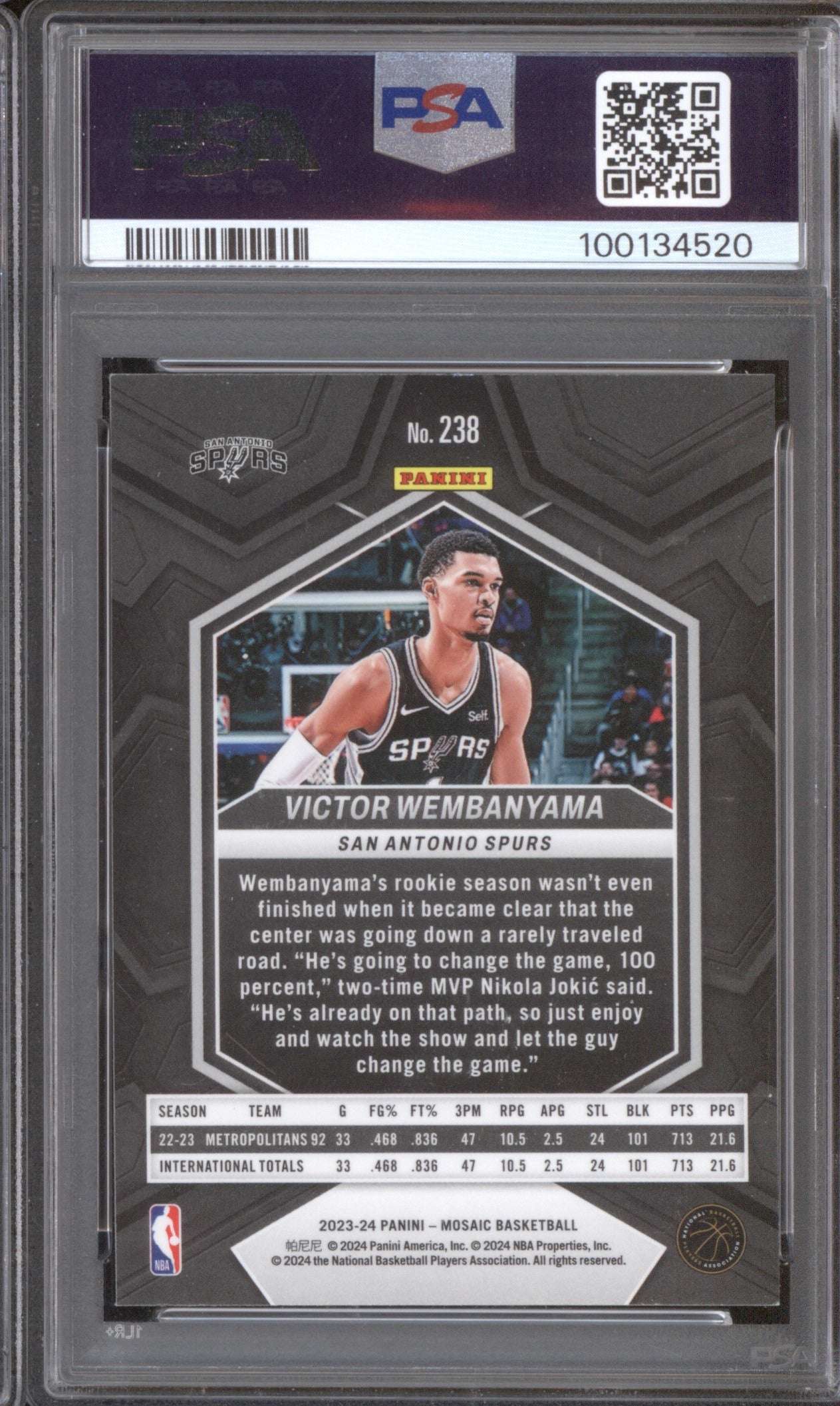 2023 PANINI MOSAIC VICTOR WEMBANYAMA 238 PSA 9