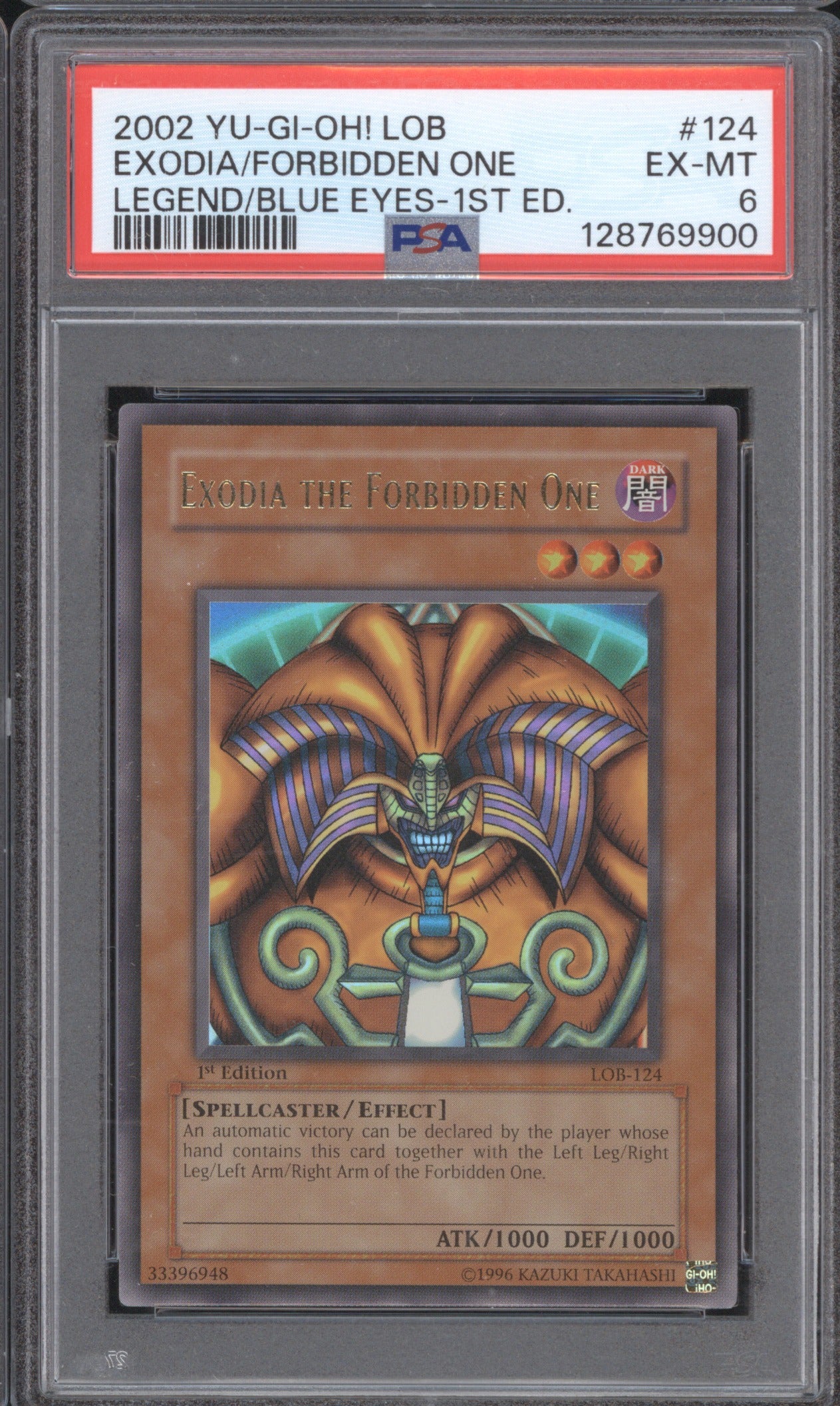2002 Yu-Gi-OH LOB Legend of Blue Eyes 124 Exodia Forbidden One 1st Edition PSA 6