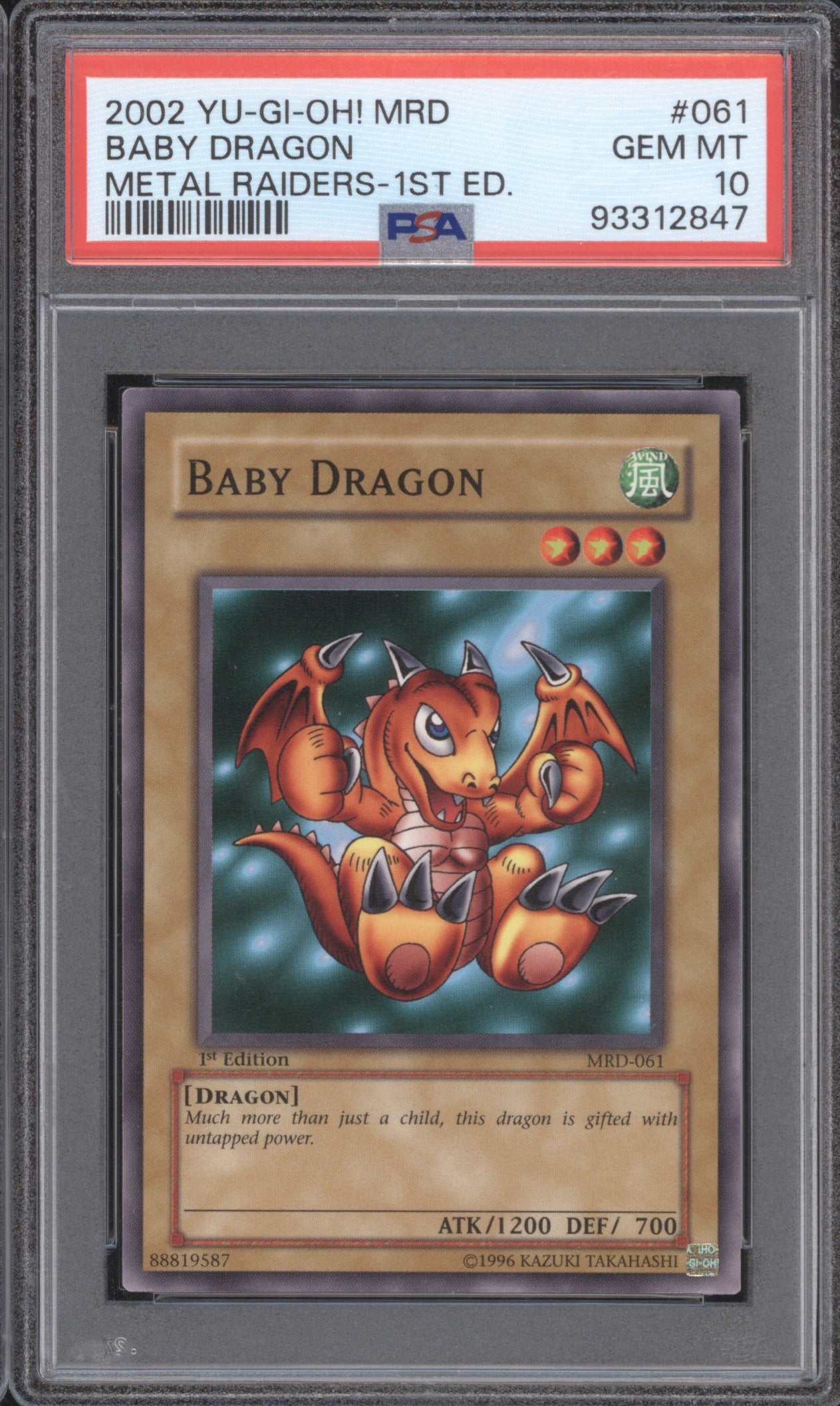 2002 Yu-Gi-OH MRD Metal Raiders 061 Baby Dragon 1st Edition PSA 10