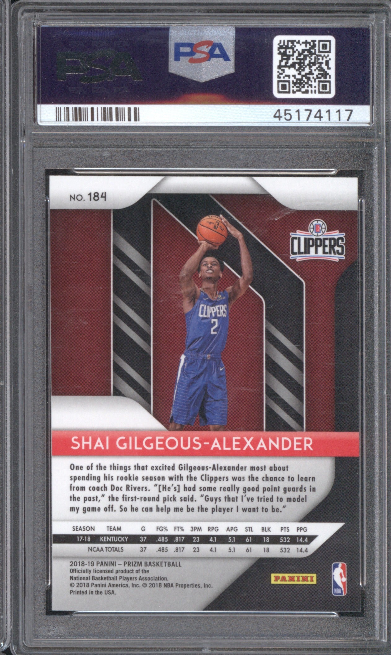 S.GILGEOUS-ALEXANDER 2018 PANINI 184 PSA 10