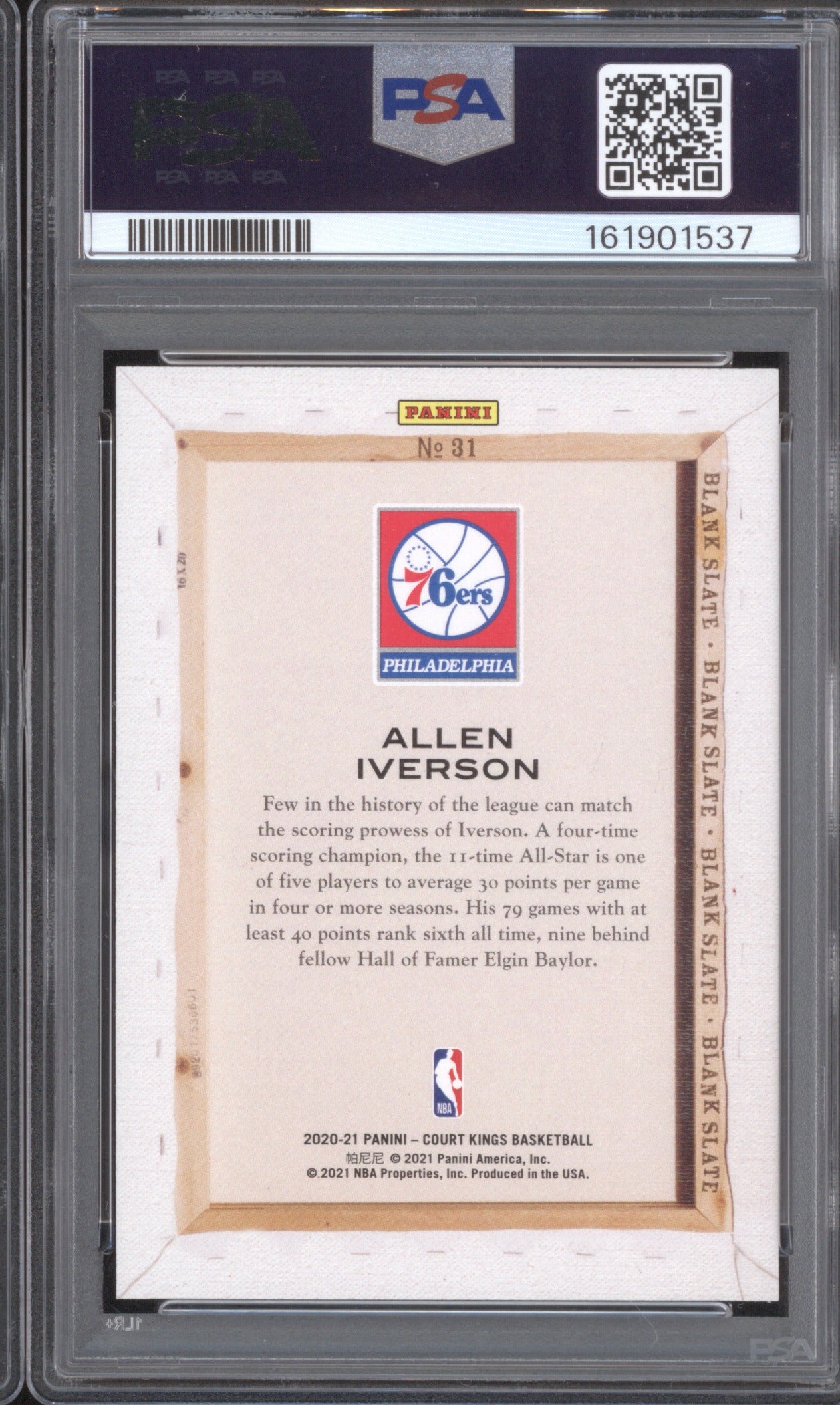 2020 PANINI COURT KINGS BLANK SLATE ALLEN IVERSON 31 BLANK SLATE PSA 10